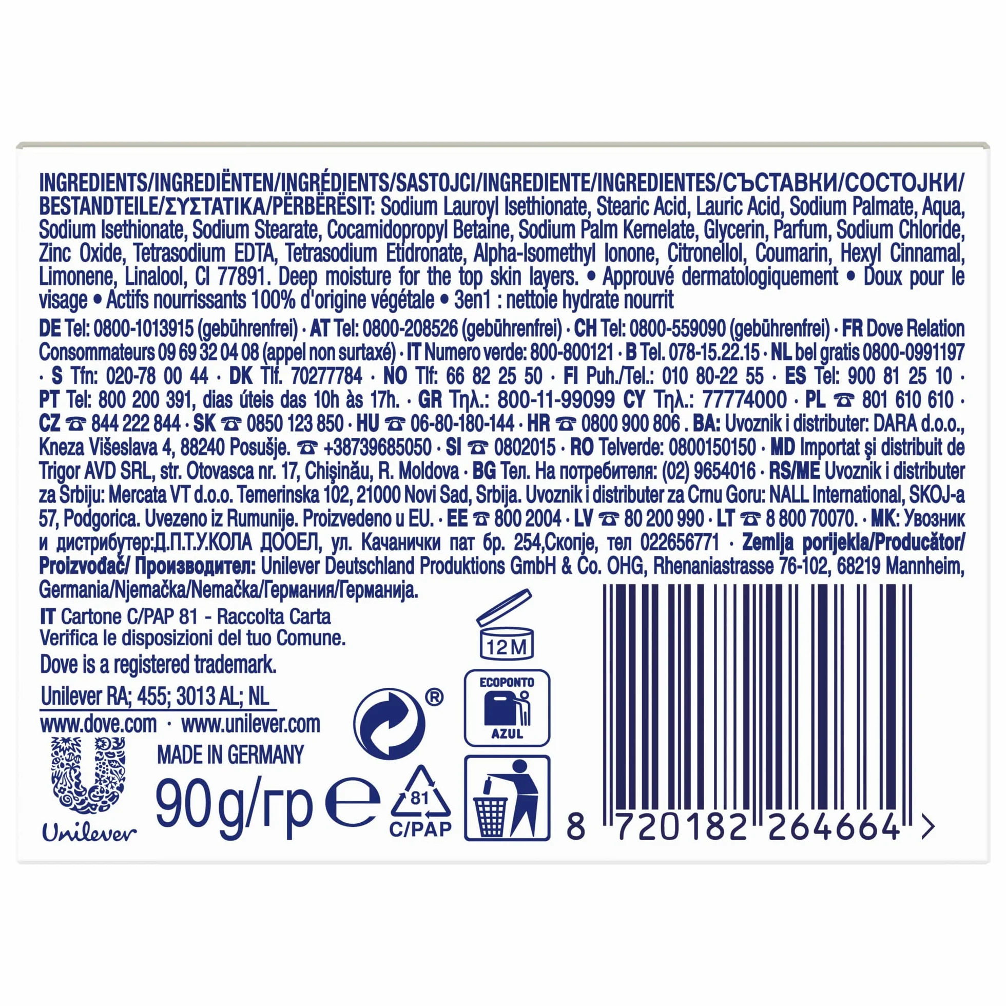 Dove Jabón Original en Pastilla 90 g con 1/4 de Crema Hidratante