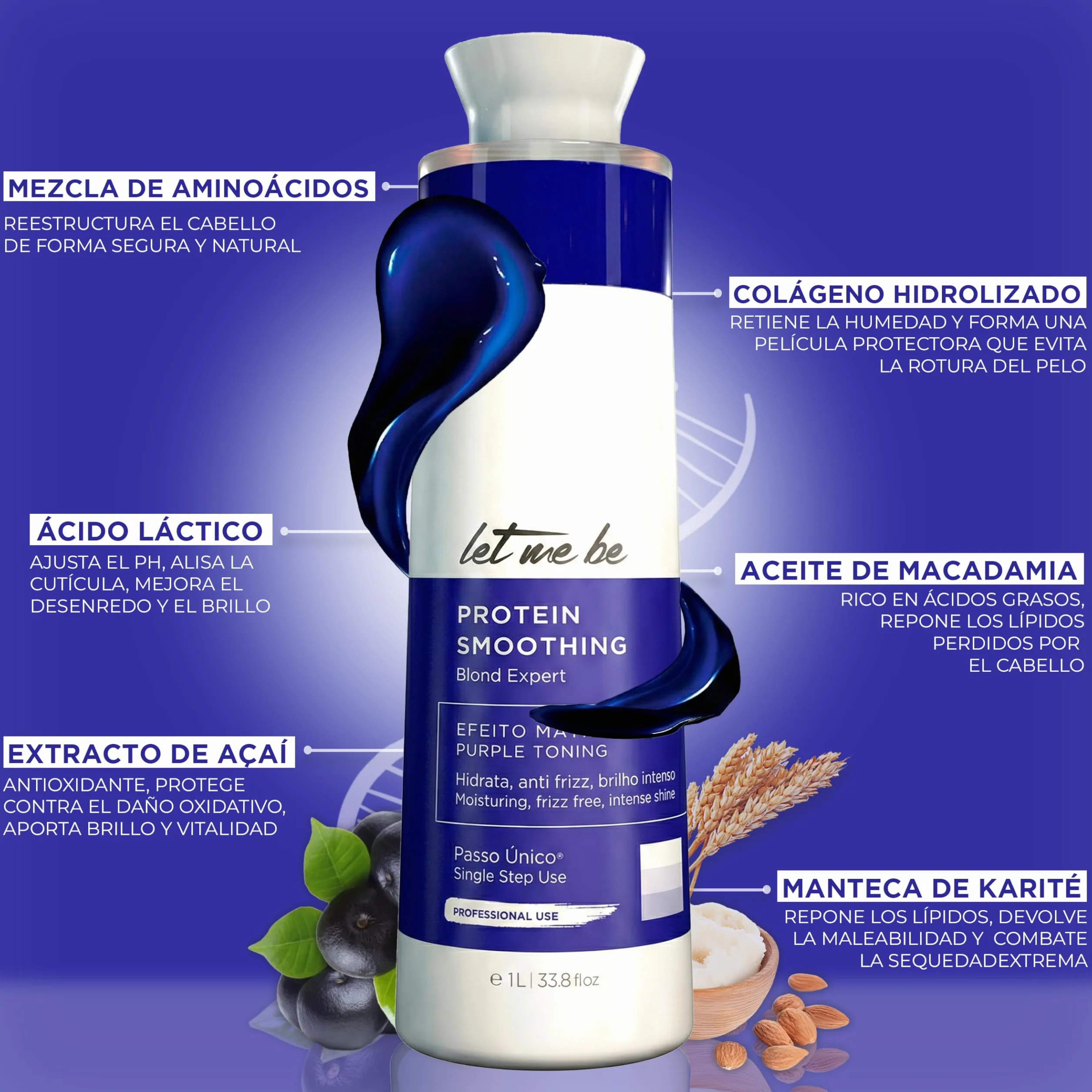 Protein Smoothing Blond Expert Alisado Brasileño Orgánico Sin Formol 1L para Cabellos Rubios