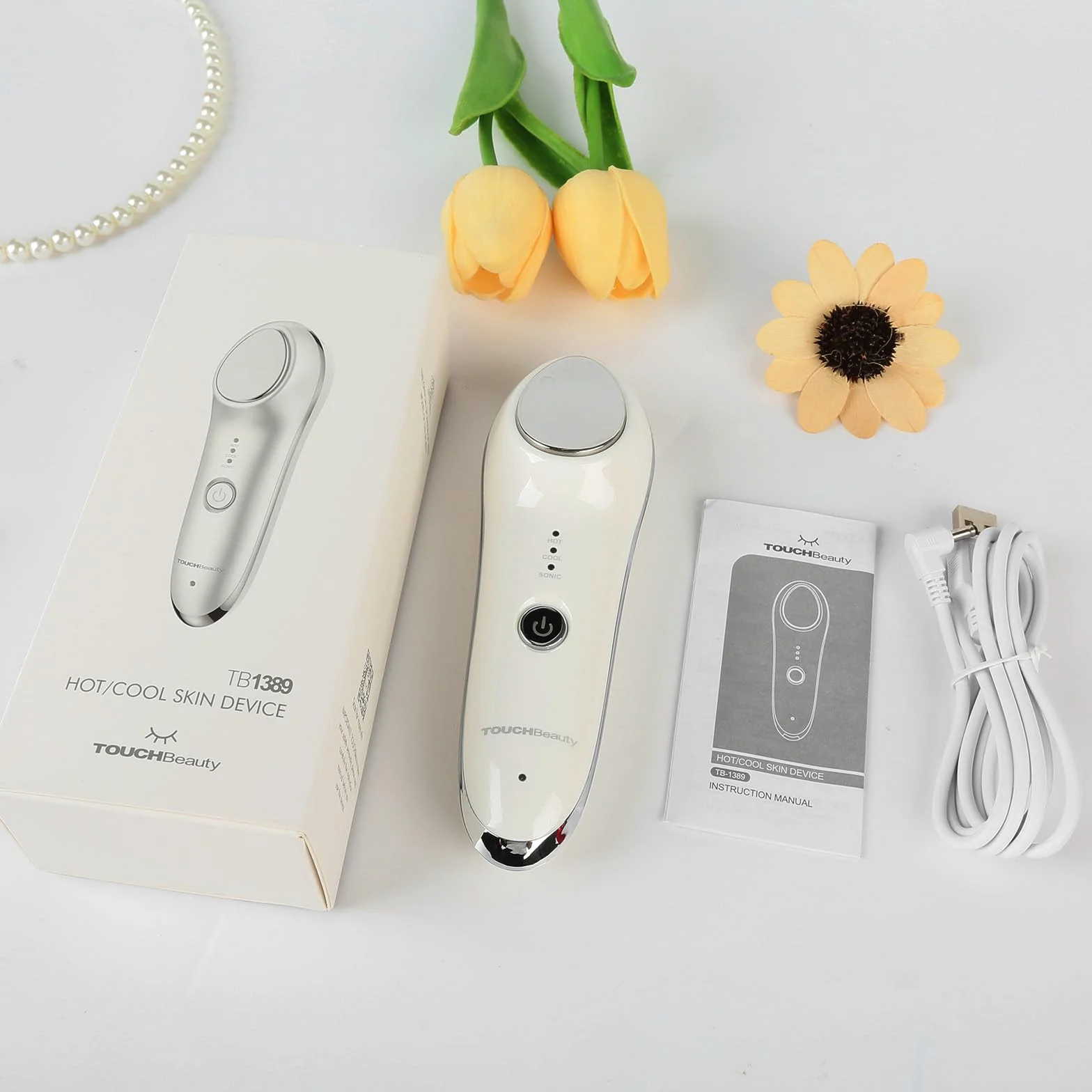 TOUCHBeauty Masajeador Facial Eléctrico 6°C & 42°C, Antiarrugas con Vibración Sónica
