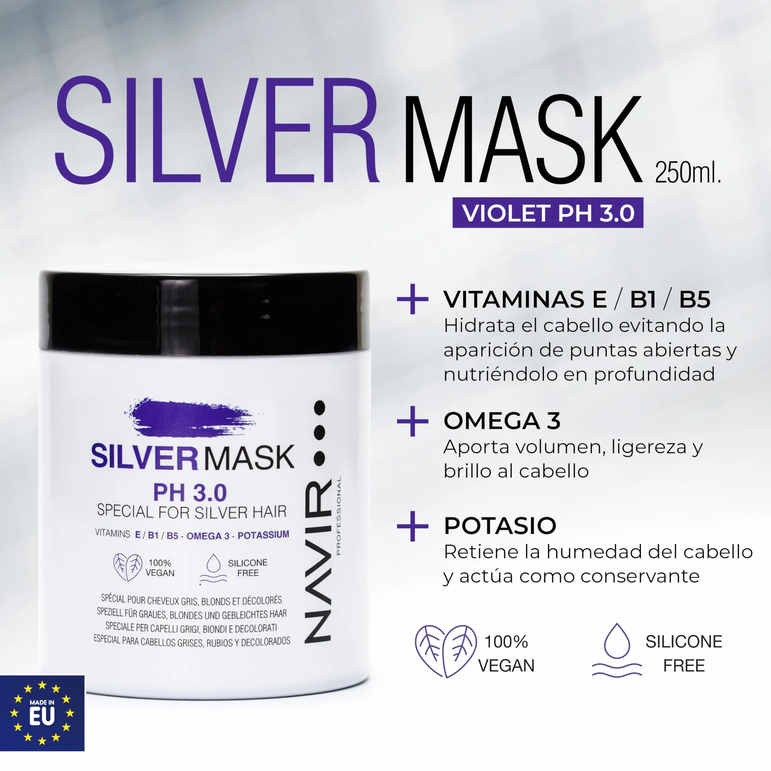 NAVIR Mascarilla SILVER Matizador para cabellos grises, rubios y decolorados 250 ml