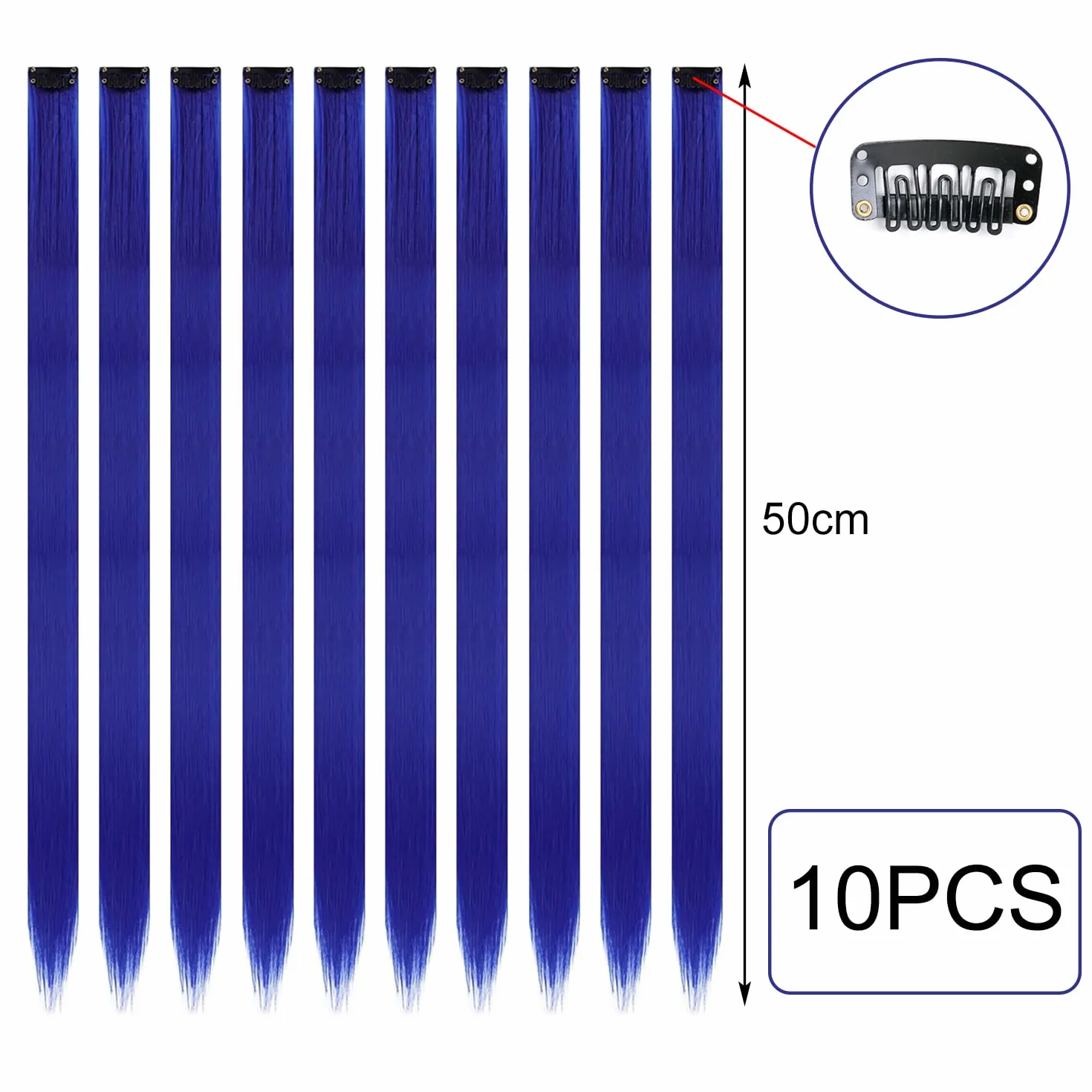 Extensiones de Clip de Pelo 22 Pulgadas 10 Piezas Azul para Mujeres Cosplay