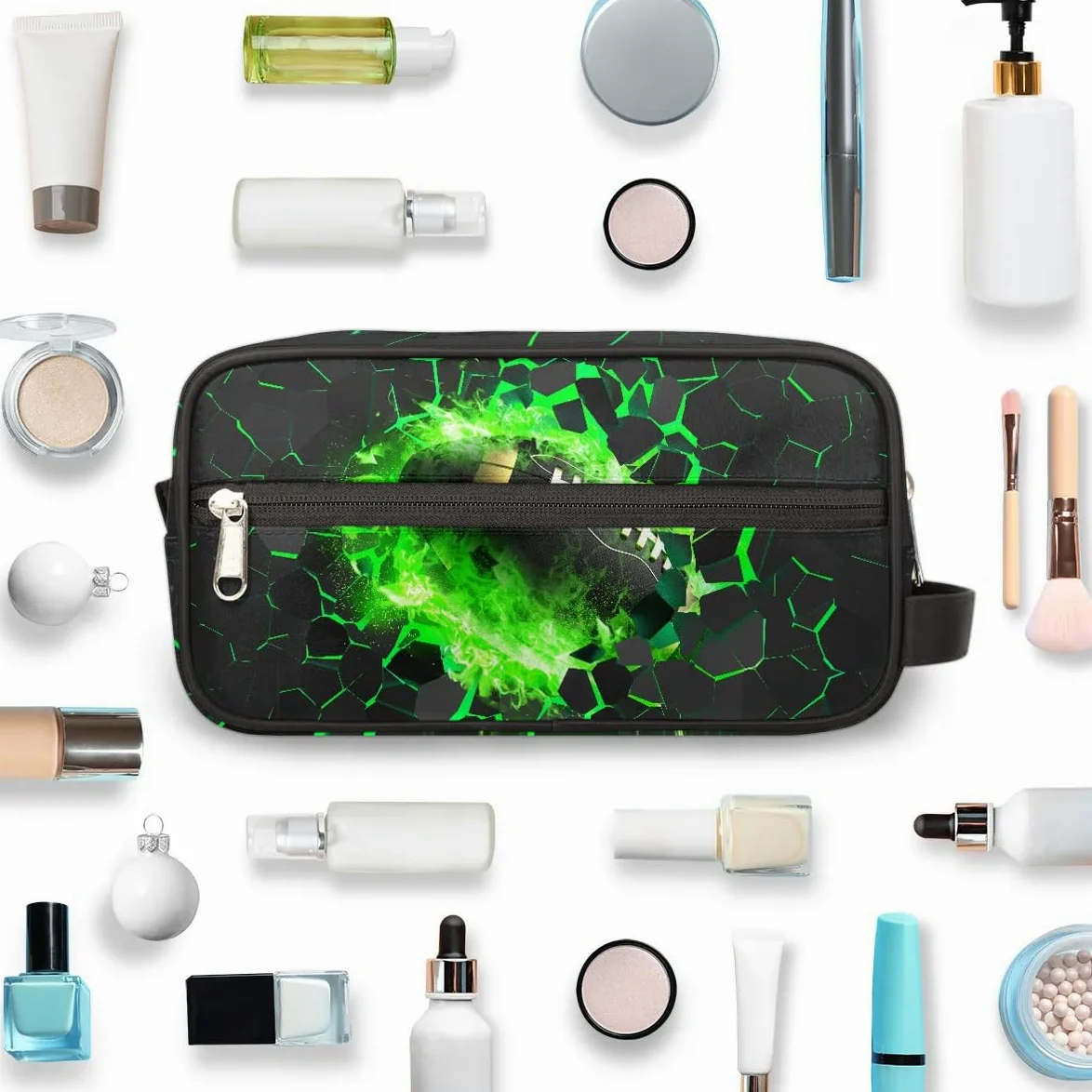 Neceser de viaje para niños y niños, kit impermeable para colgar para hombres, funda de transporte Cool Switch compatible con Nintendo Switch y consola OLED New Switch, verde (Green Football),