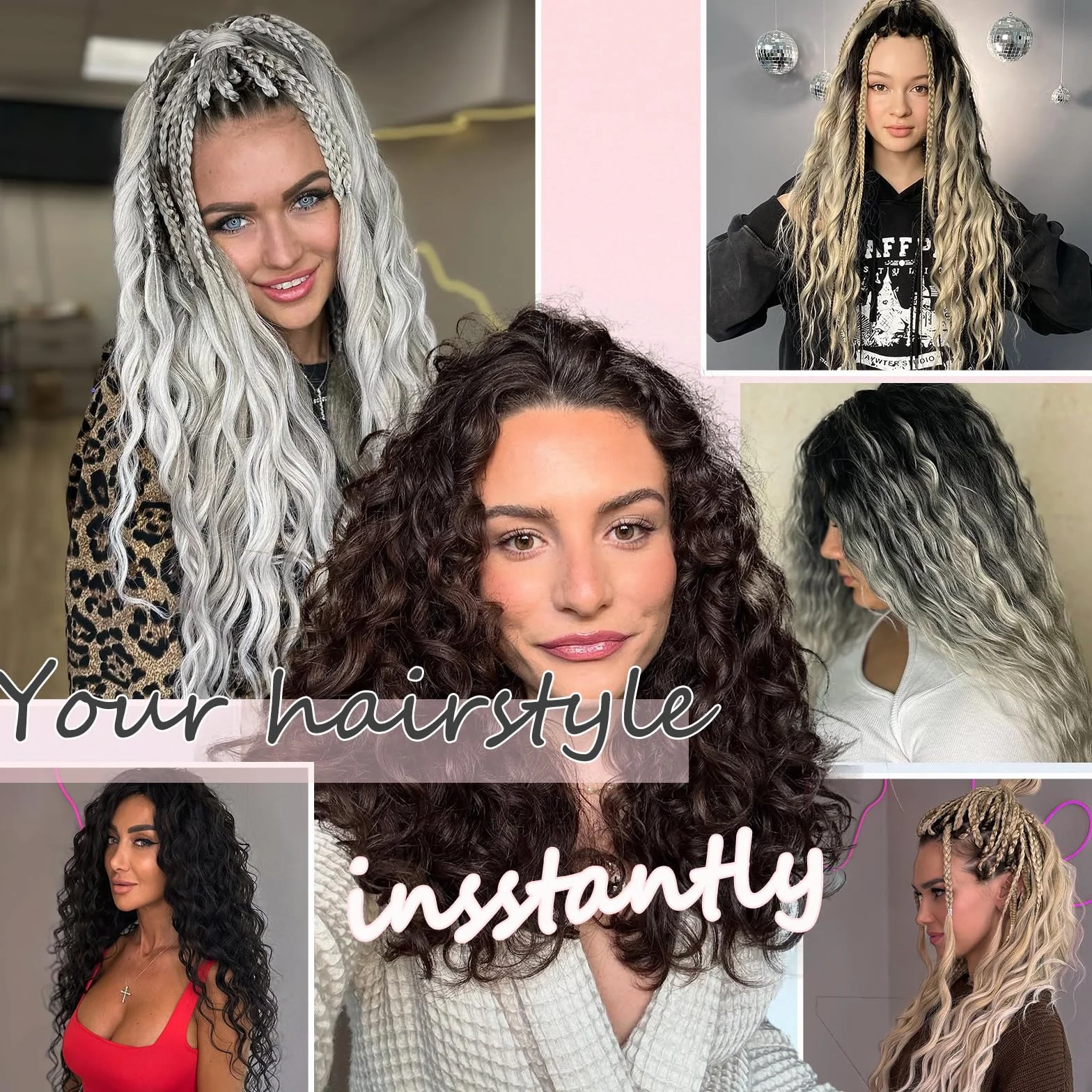 MLETULIPS Extensiones de pelo trenzado rizado, trenzas de crochet de onda profunda