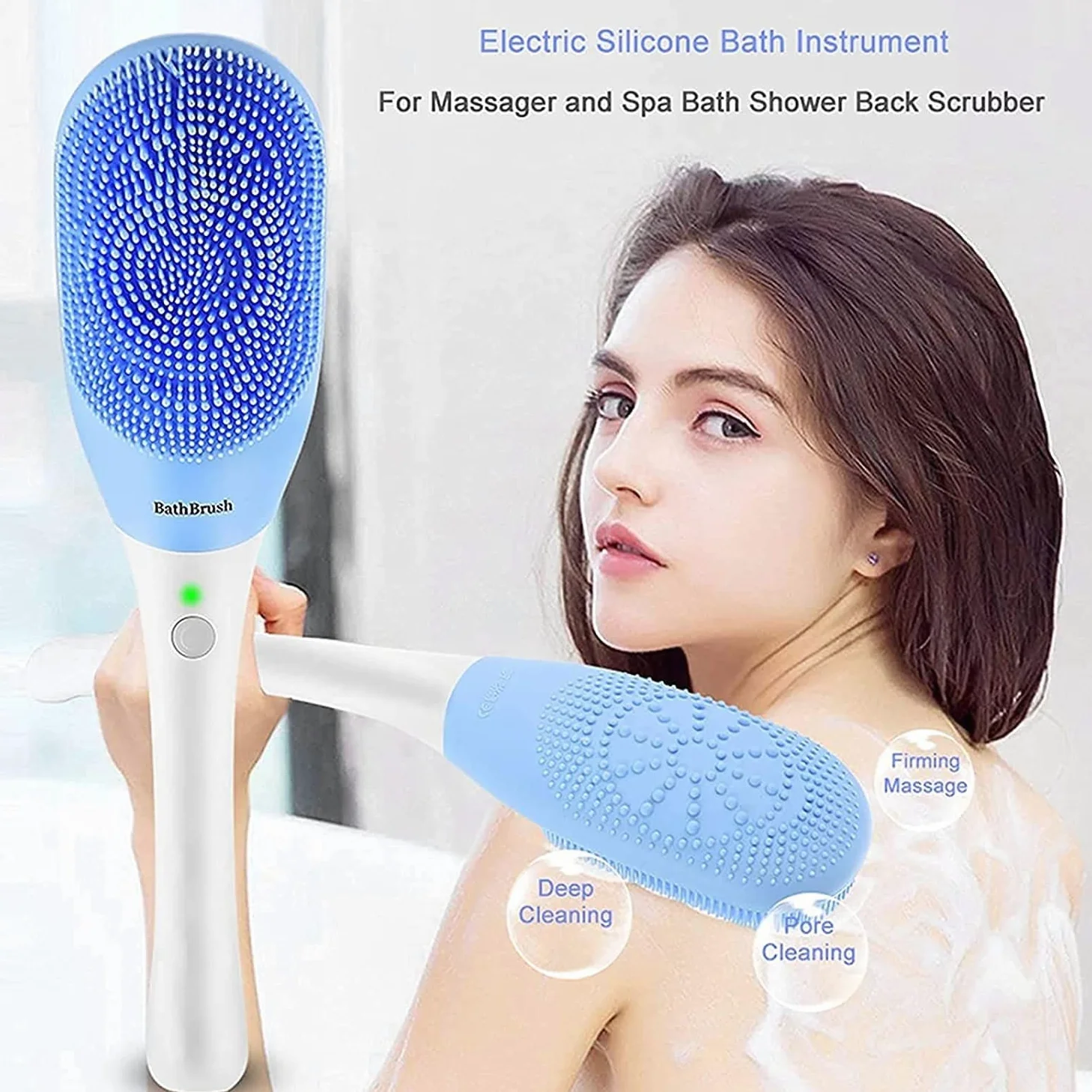 GeRRiT Cepillo de baño eléctrico Cepillo de Ducha con Carga USB Cepillos de baño y Cuerpo de Mango Largo Cepillo de Masaje Impermeable Limpiar Exfoliante Mejorar la circulación