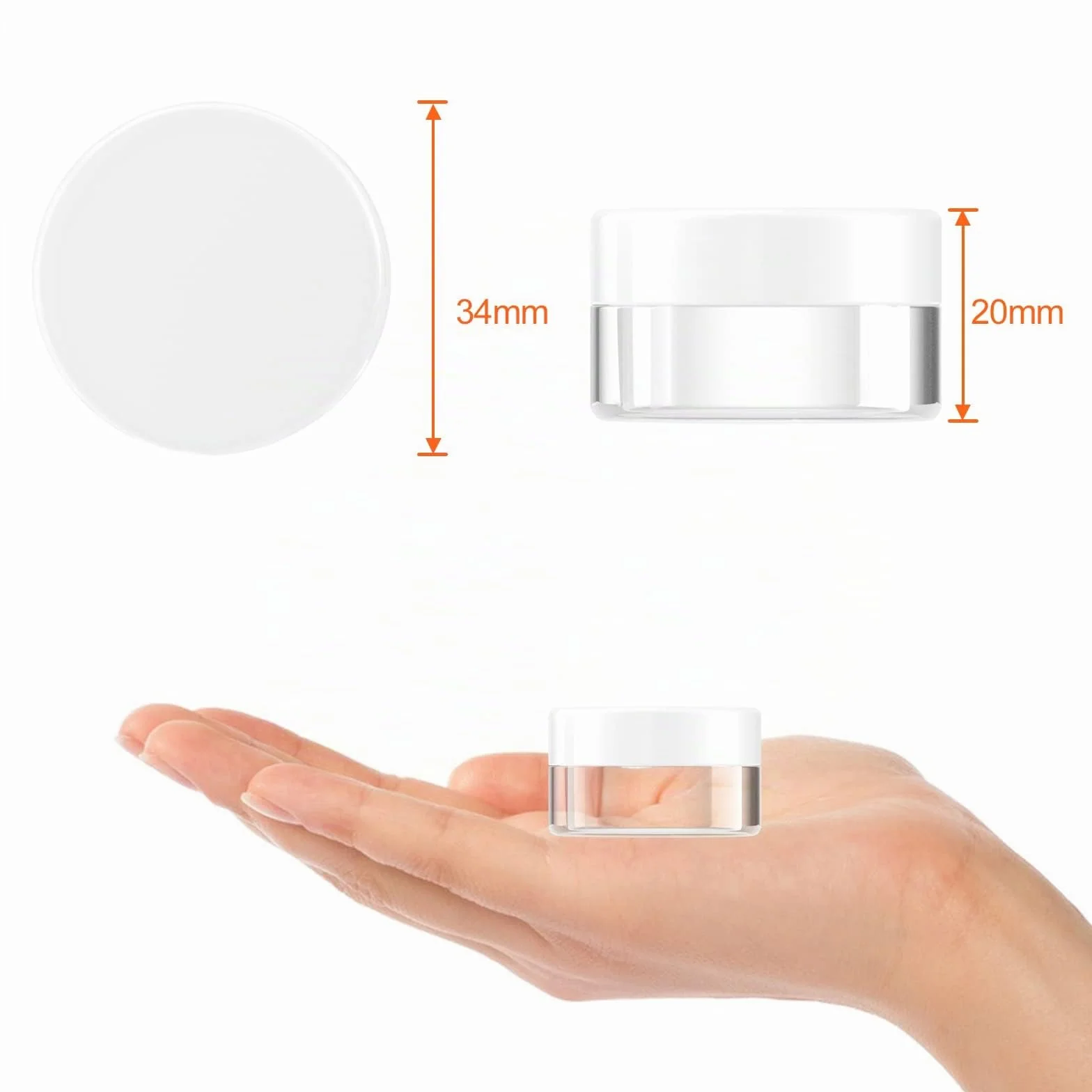 Tarros de Plástico 10g10ml Mini Contenedores Cosmético de Viaje con Tapón Roscada y Pegatinas Blanco
