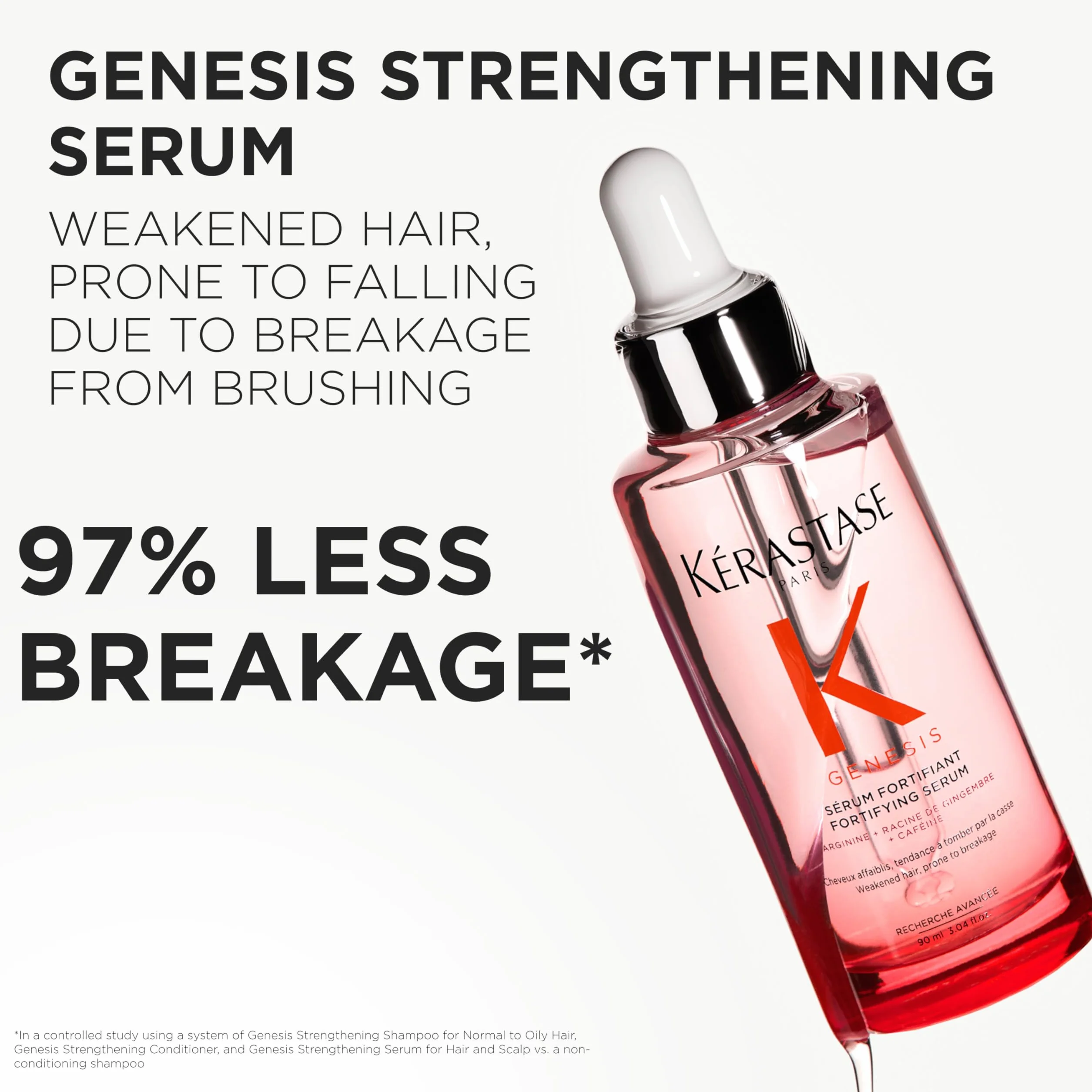 Kerastase Genesis - Suero para el cabello, evita la caída del cabello, fortalece el cabello débil, enriquecido con jengibre y cafeína, 97% menos de rotura, 3.04 onzas líquidas