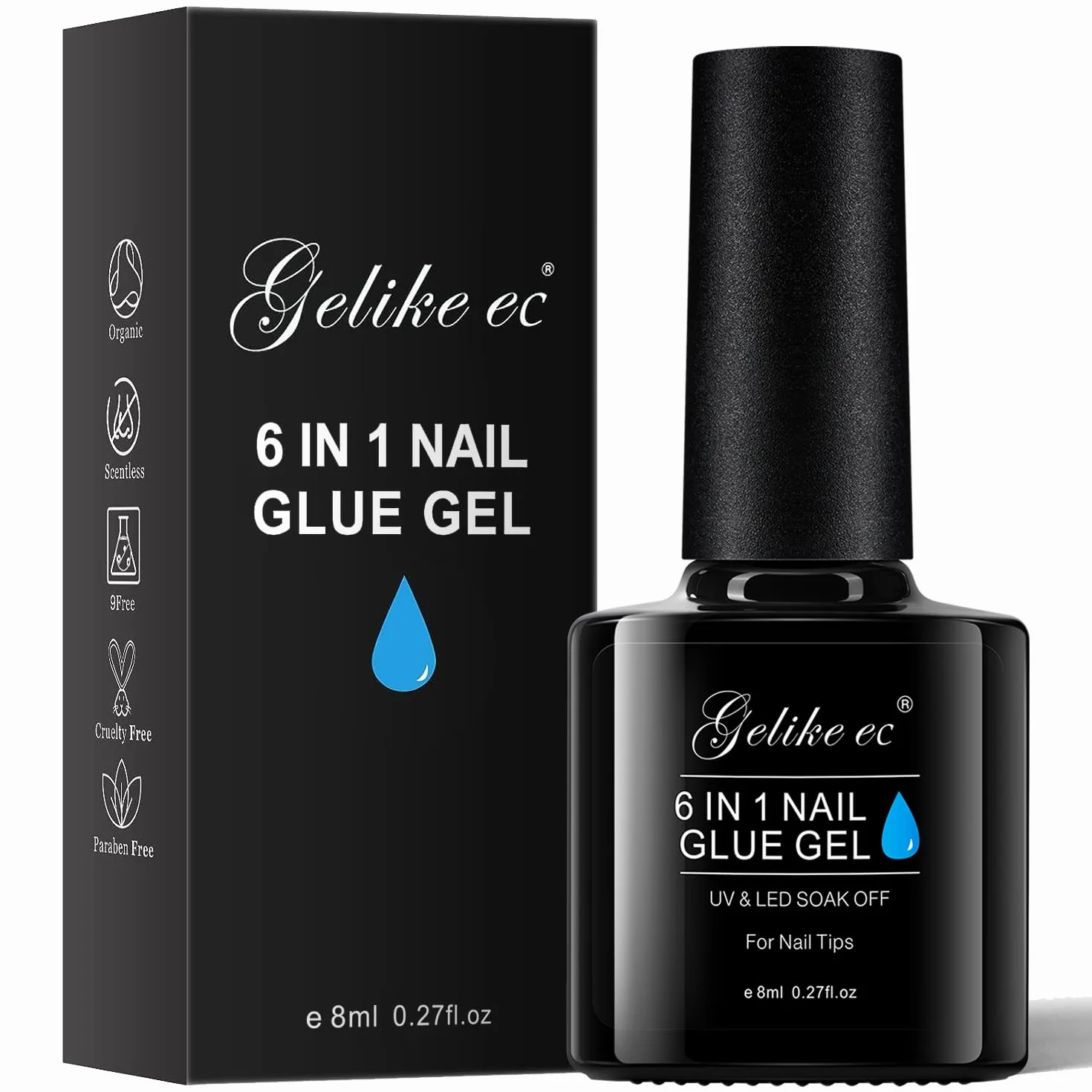 Gelike Pegamento Uñas Postizas Super Fuerte 6 en 1 Acrilicas Claro Tips Uñas A Presión Necesita Curar UV Lámpara 8ml
