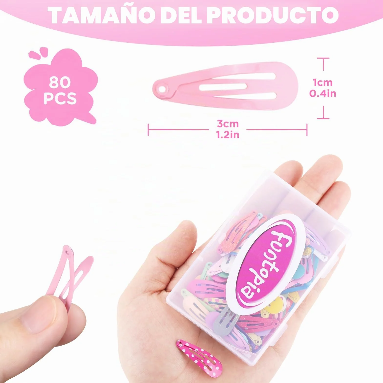 Funtopia Pinzas Cabello Niñas 80 Piezas Horquillas Pelo Metal 3 cm Antideslizantes