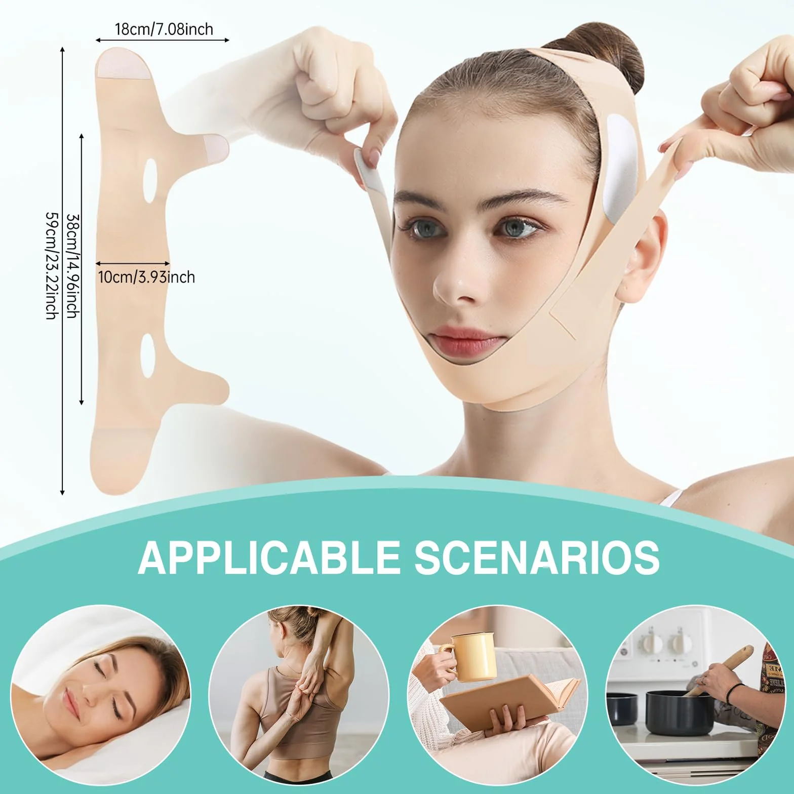 Mascarilla V-Line Mentón Ice-Cool Reductor Papada Reutilizable Banda Lifting Facial Definir Mandíbula Reafirmar Rostro Beige