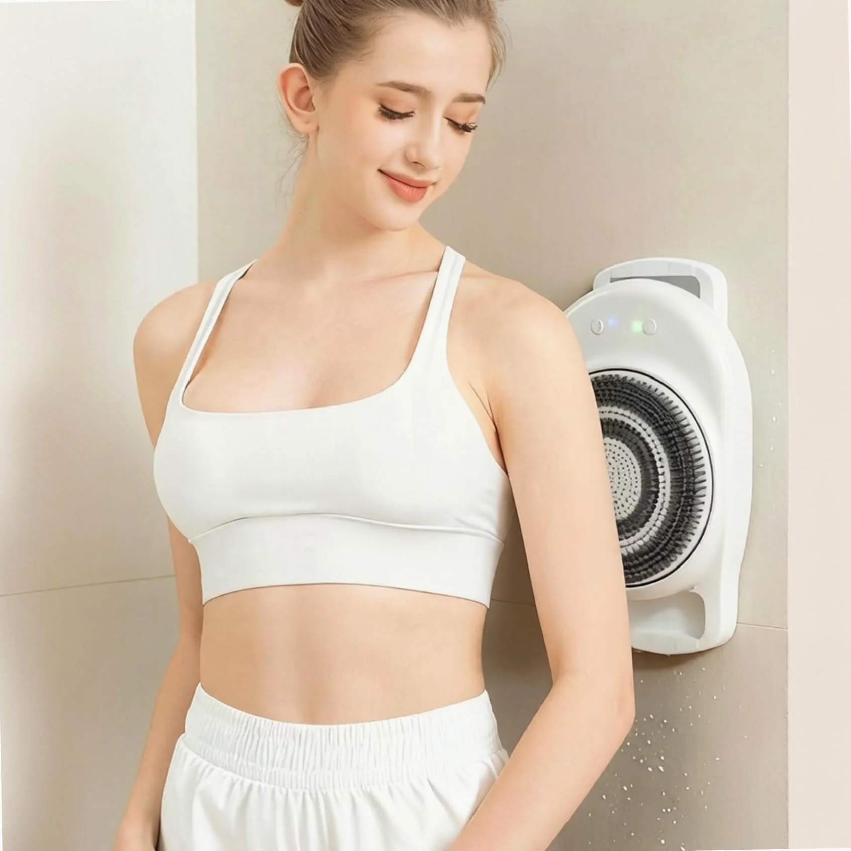 Fregadora de espalda eléctrica para pared de ducha, cepillo de ducha automático manos libres, 3 velocidades, cabezal de 18cm