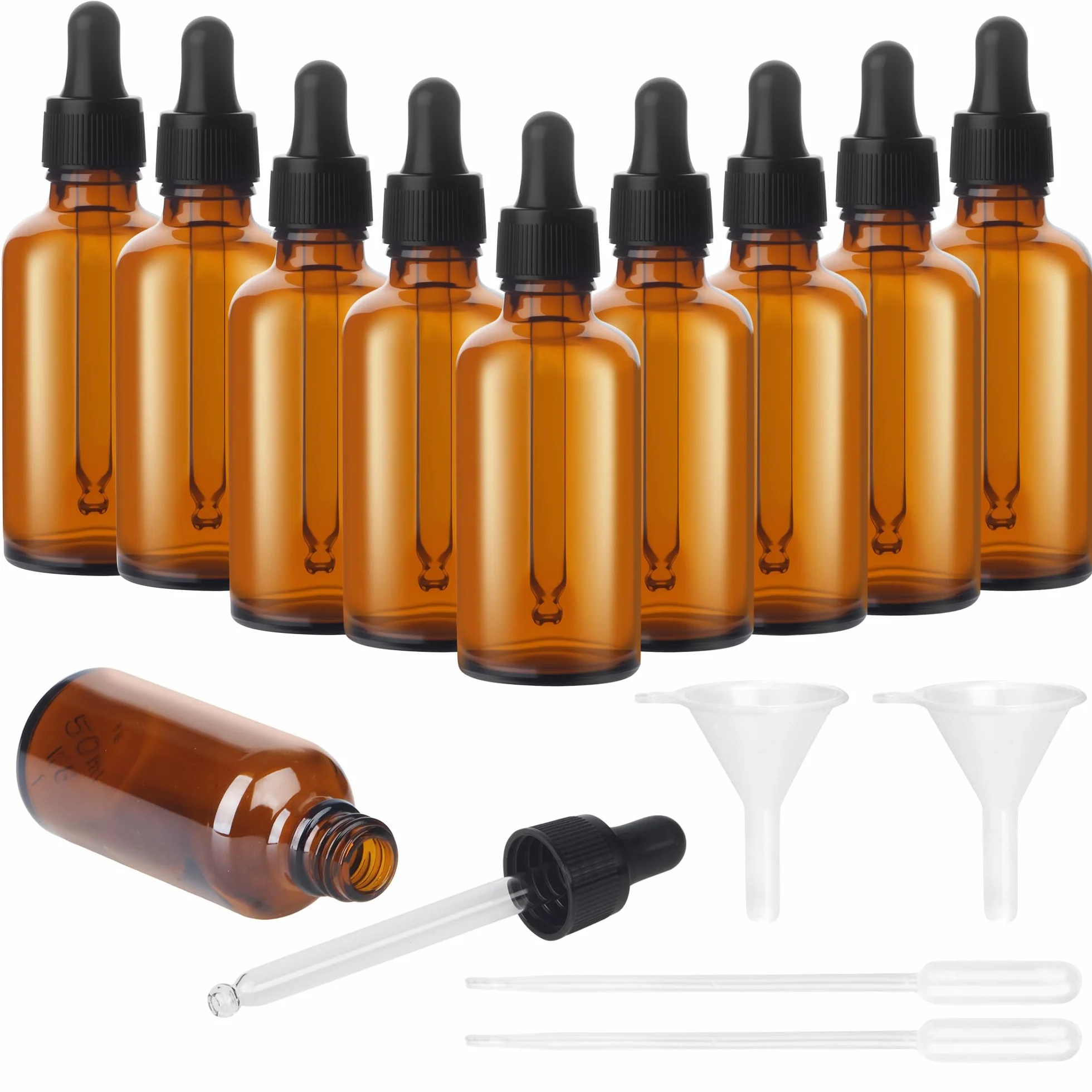 Frascos Cuentagotas Cristal 50ml Ambar con Gotero y Embudo para Aceites Esenciales