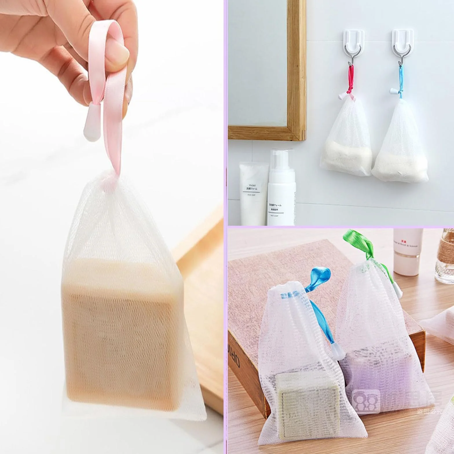 Bolsas de jabón sólido de malla de nailon para exfoliar, baño y limpieza facial (20 piezas)