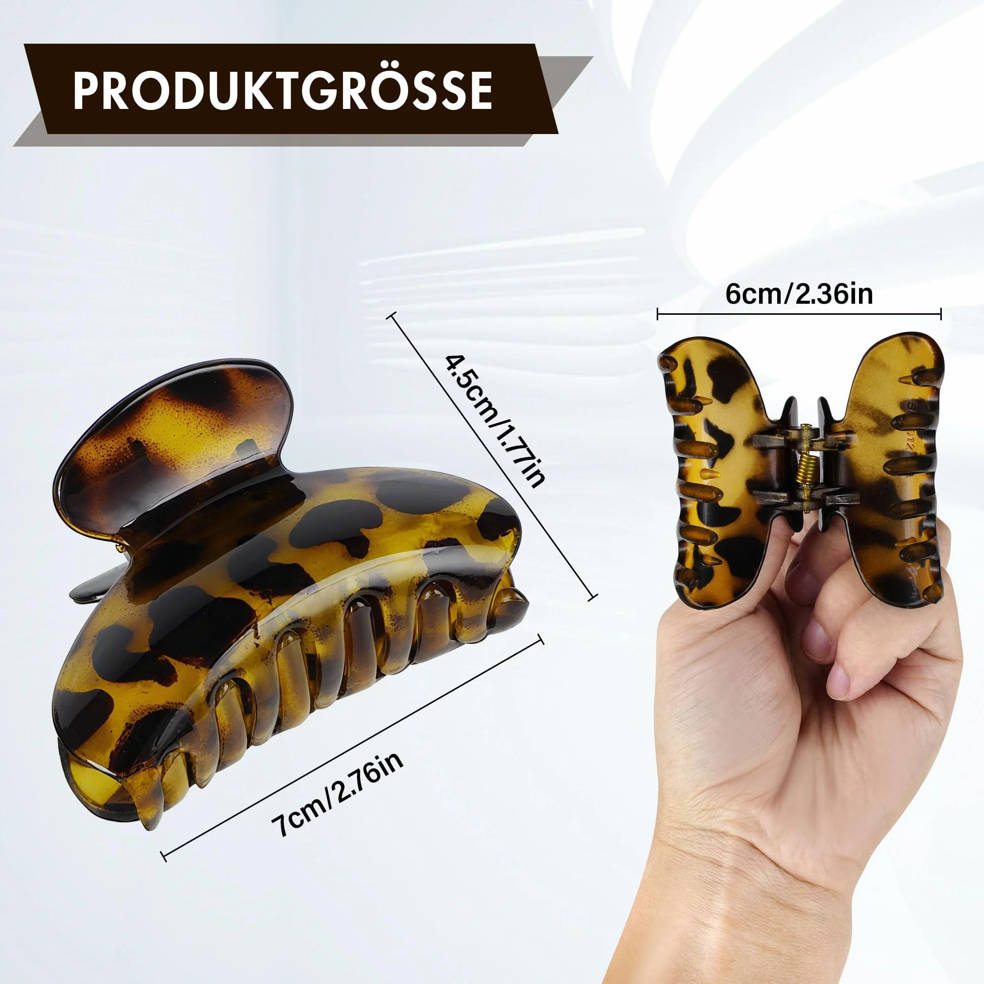 Pinzas para el pelo de plástico negro con estampado de leopardo 7 cm x 4 cm Juego de 3