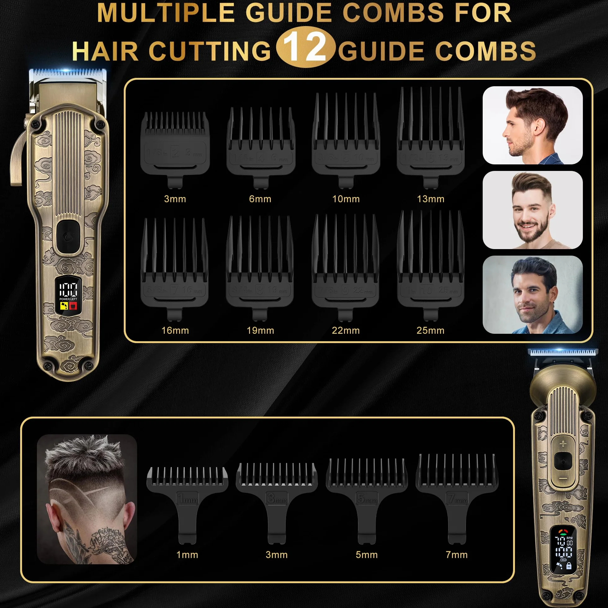 Scttomon Maquinilla de Cortar Pelo Profesional Inalámbrica, Kit de Corte y Afeitadora para Hombres (Bronce)