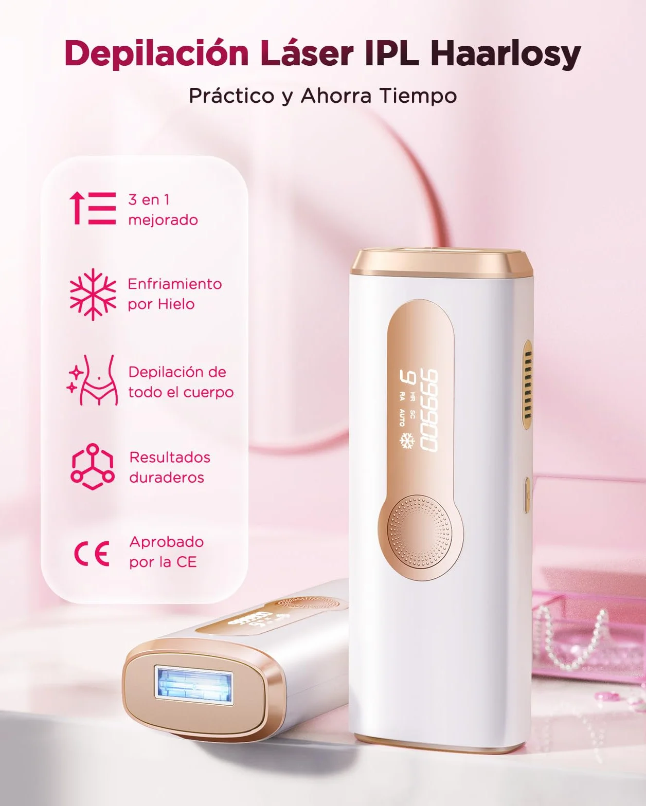 Depiladora Laser IPL con Refrigeración, 3 en 1, 9 Niveles, 999,900 Flashes, Luz Pulsada Indolora