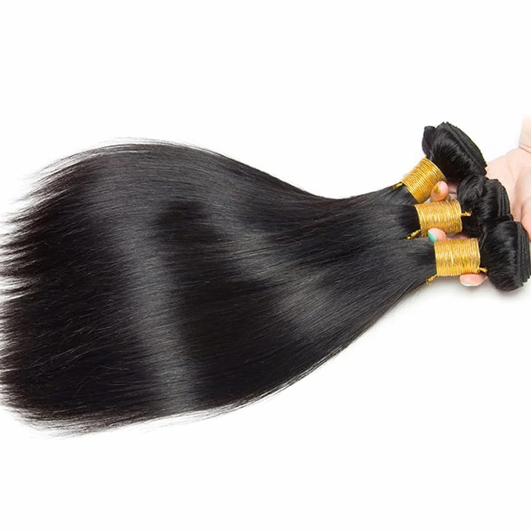 Extensiones de pelo humano sin procesar, extensiones de pelo humano Remy doble trama #1B, color negro natural, 3 paquetes por paquete, 150 g, 20, 22, 24 pulgadas