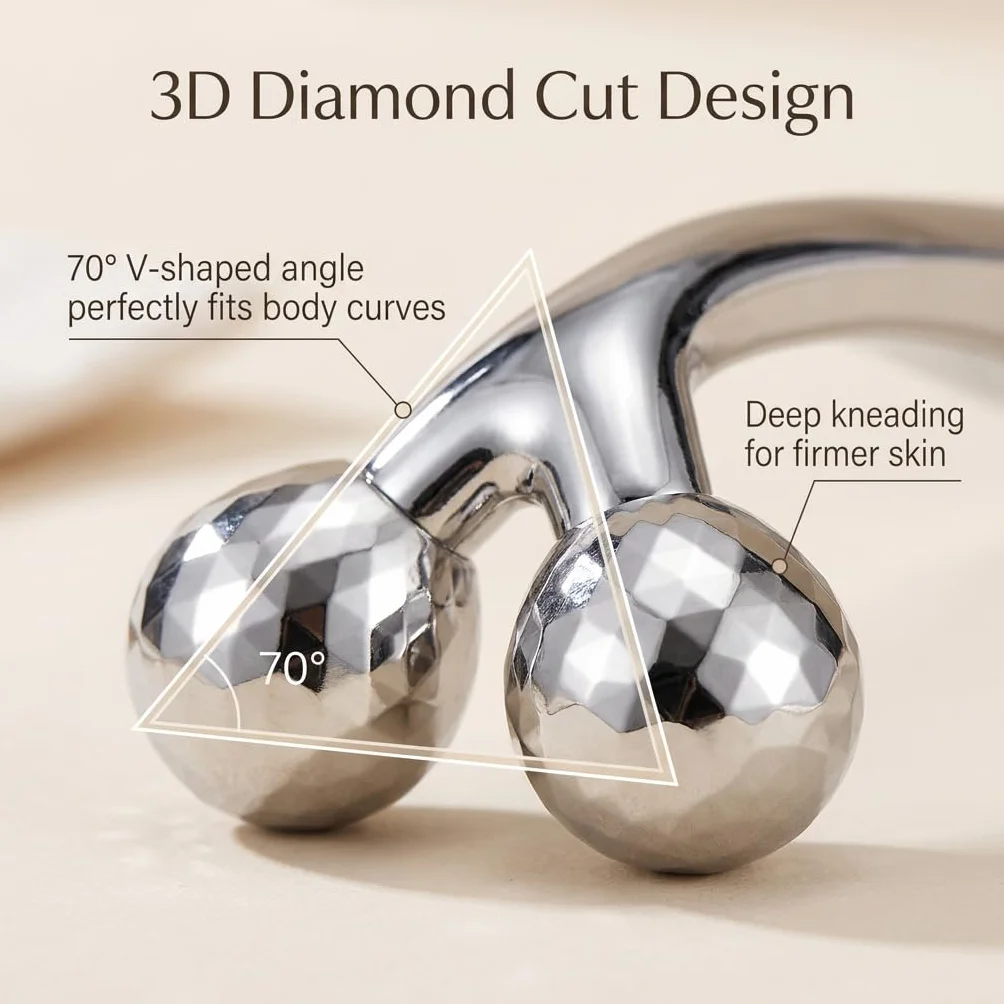 Masajeador facial manual 3D para contorno de mandíbula y reducción de papada, rodillos plateados, 13 cm
