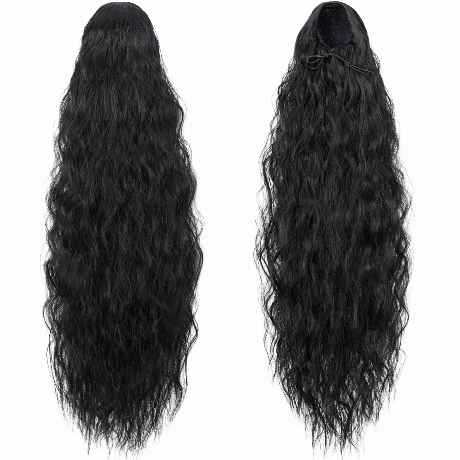 TESS Coleta Postiza Larga 80 cm Rizado Extensión con Cordón Corn Wave Natural Negro