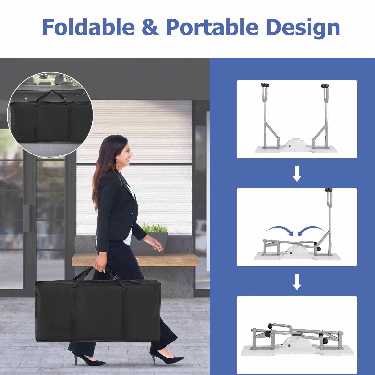 HOMASIS Mesa de manicura con aspiración y bolsa para aspiradora, mesa de manicura con ruedas, mesa de manicura portátil plegable con cojín de mano y bolsa de transporte, mesa de manicura móvil para