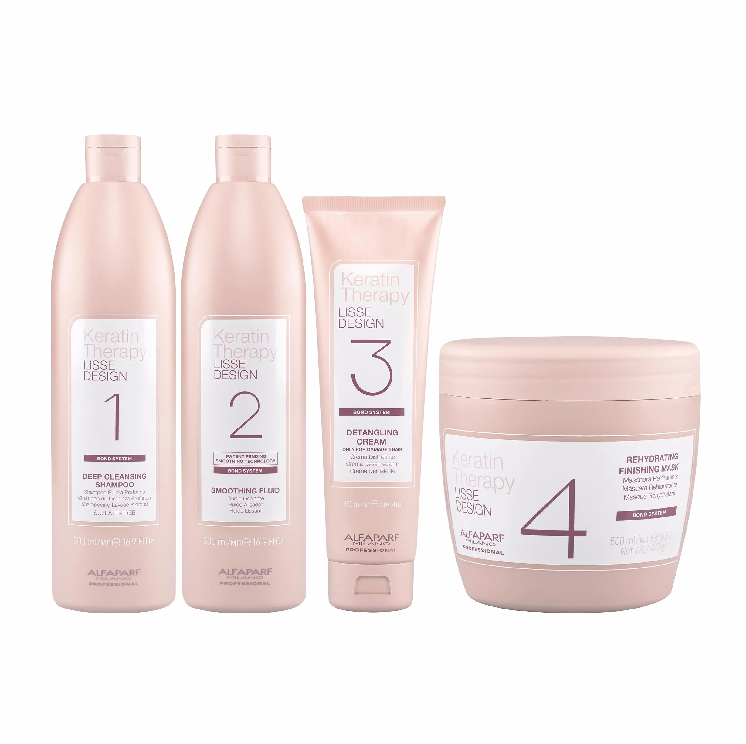 ALFAPARF Lisse Design Keratin Therapy Complete Straightener Treatment Deep Cleansing Shampoo 500ml Smoothing Fluid Detangling Cream Mask Set