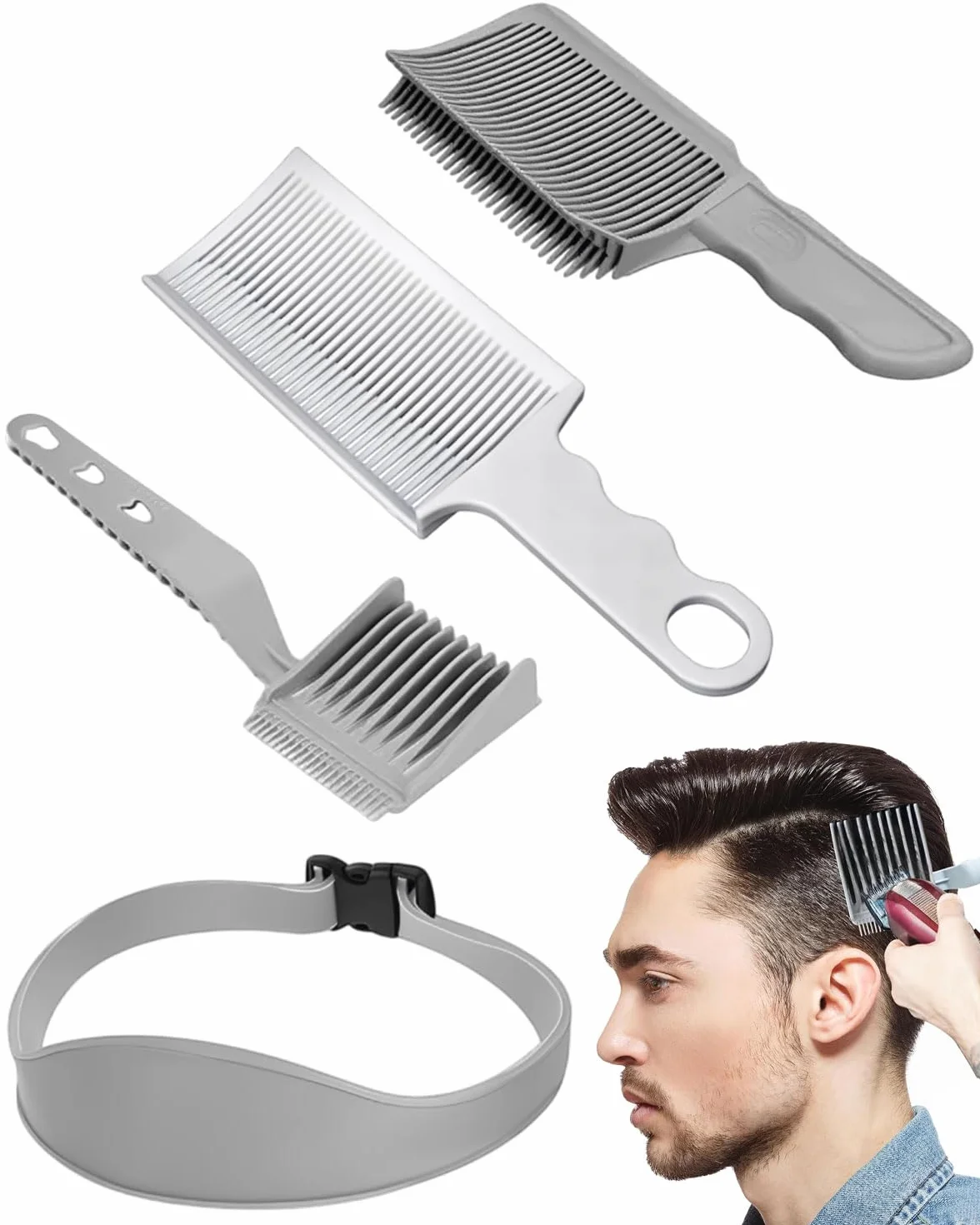 Plantilla ajustable para cortar el pelo, cinta de silicona curva, 4 piezas, negro