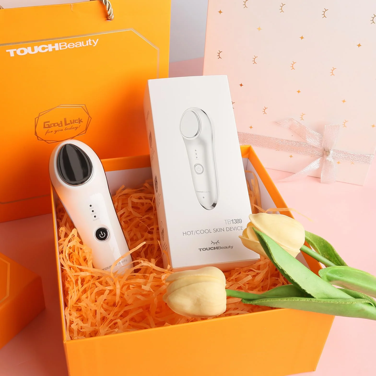 TOUCHBeauty Masajeador Facial Eléctrico 6°C & 42°C, Antiarrugas con Vibración Sónica