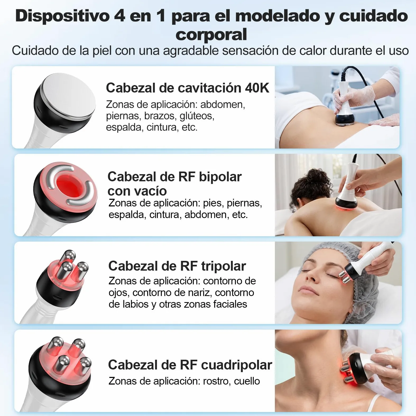 4 en 1 Cavitación 40K Radiofrecuencia Profesional Facial y Corporal | Tratamiento anticelulítico profesional, reafirma la piel y define la silueta, ideal para cuidado facial y corporal en casa