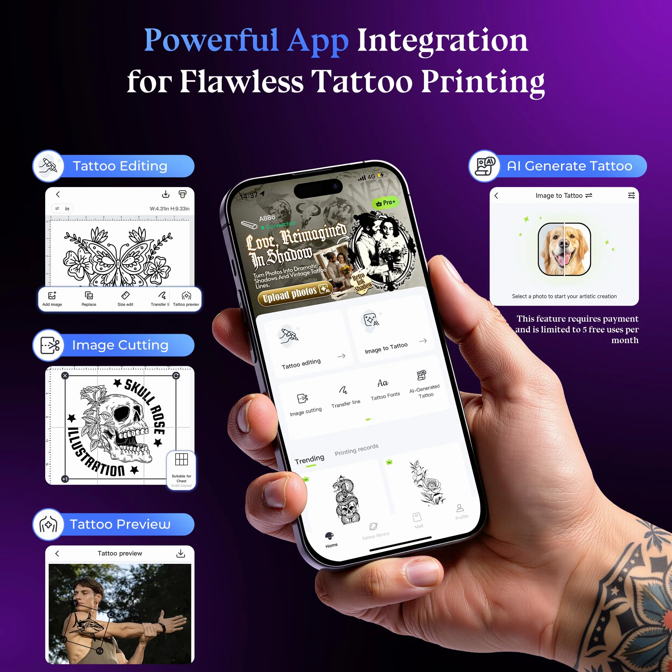 Itari Termocopiadora Tattoo, Impresora Tatuajes con 10 Hojas de Papel de Transferencia, Impresora Termica Tattoo, Prensas de impresión Compatible con Smartphone PC, Negro
