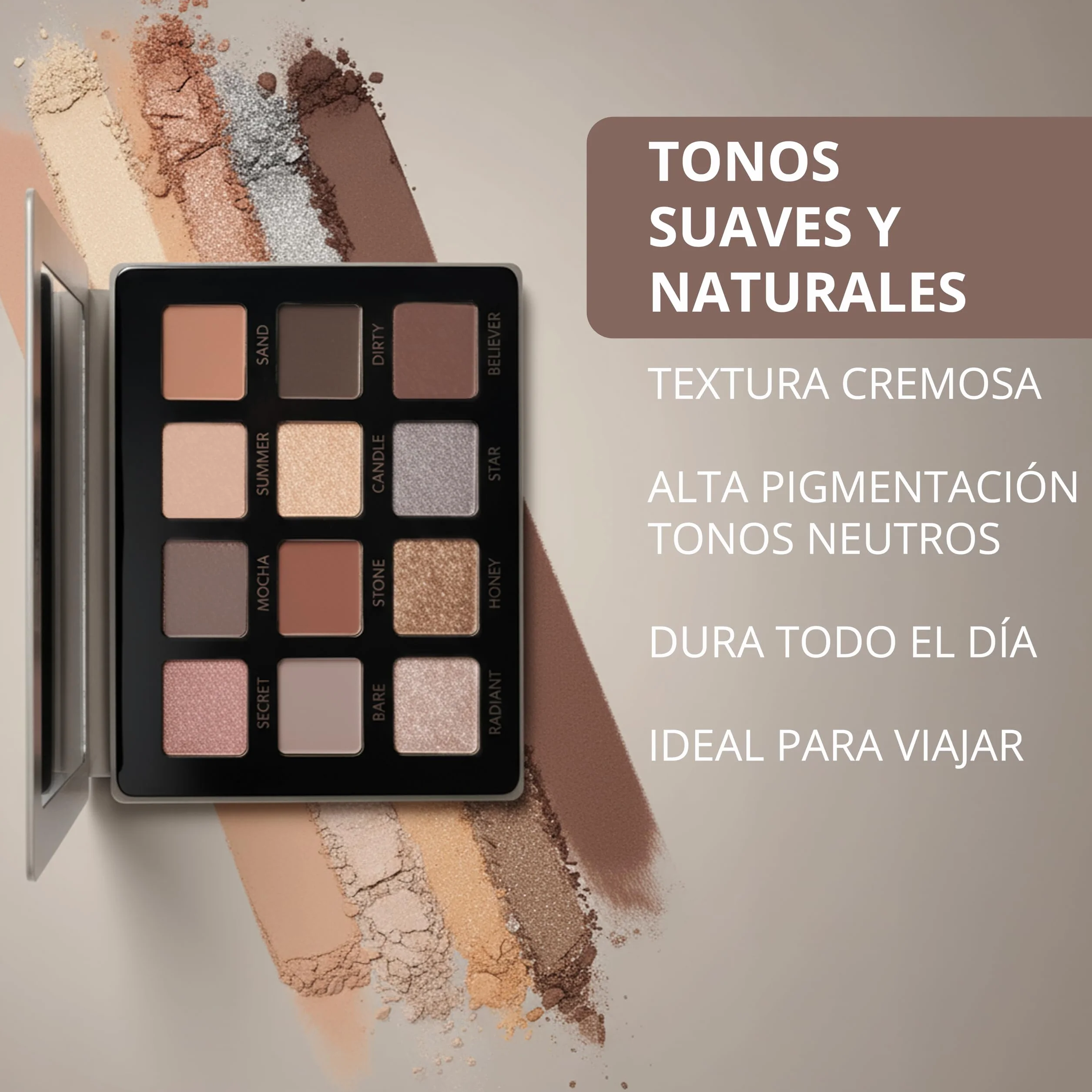 Paleta de Sombras de Ojos Profesionales 12 Colores Fríos Opacos y Brillantes Tamaño Viaje