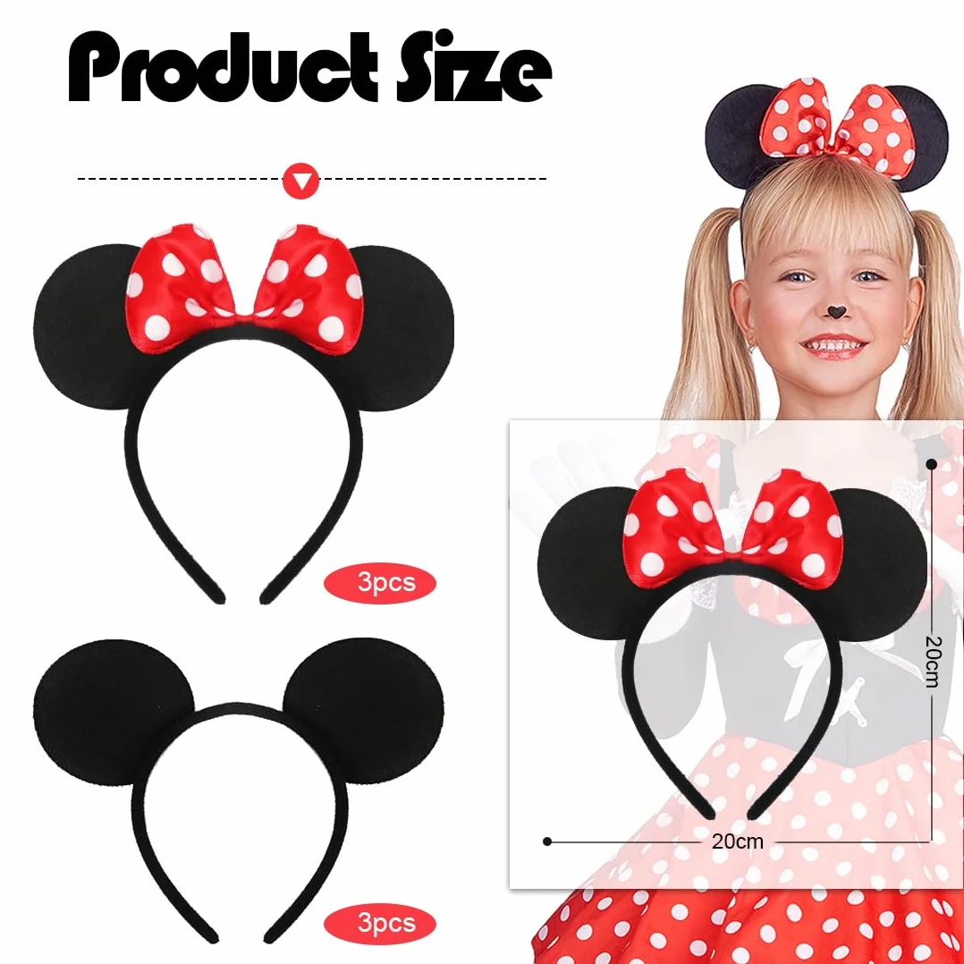 Diademas de Orejas Mouse, 6 Piezas Accesorios de Pelo para Niños Adulto Fiesta
