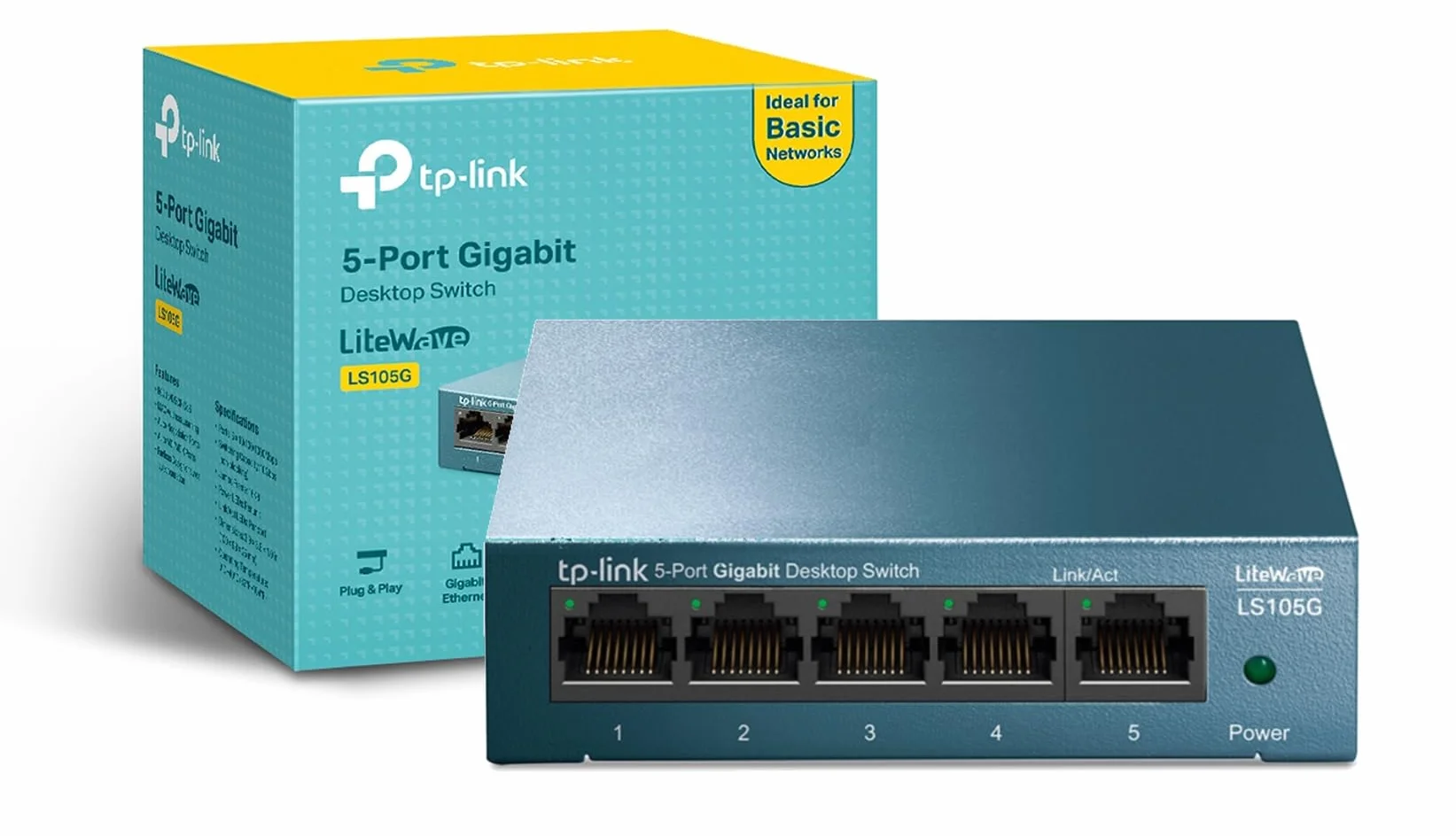 TP Link LS105G Switch Ethernet Gigabit 5 Puertos RJ45, Plug & Play, Carcasa Metálica