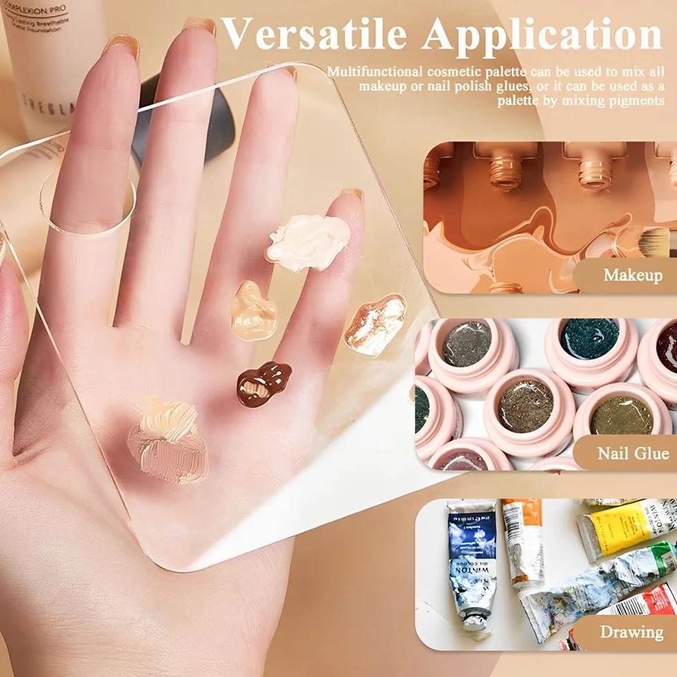 Paleta de Maquillaje Acrílico Transparente con Espátula para Base y Uñas