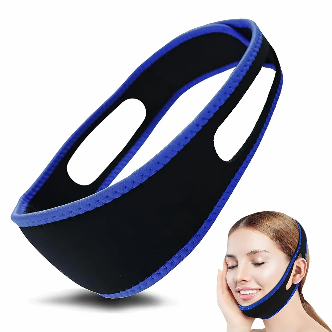 Correa Para La Barbilla Ajustable Para Dormir, Soporte de Mandíbula Suave (Azul)