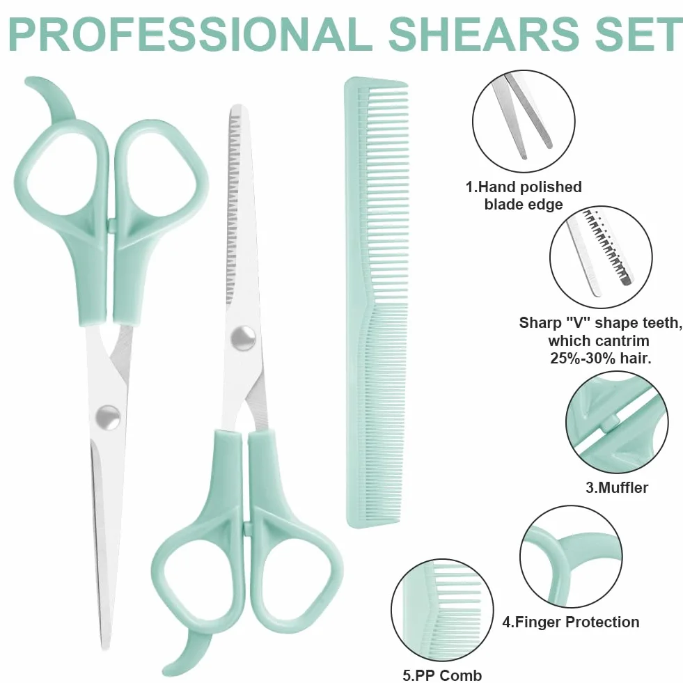 LOPHE Tijeras Peluqueria Profesional 3 Piezas Kit Acero Inoxidable Azul Claro