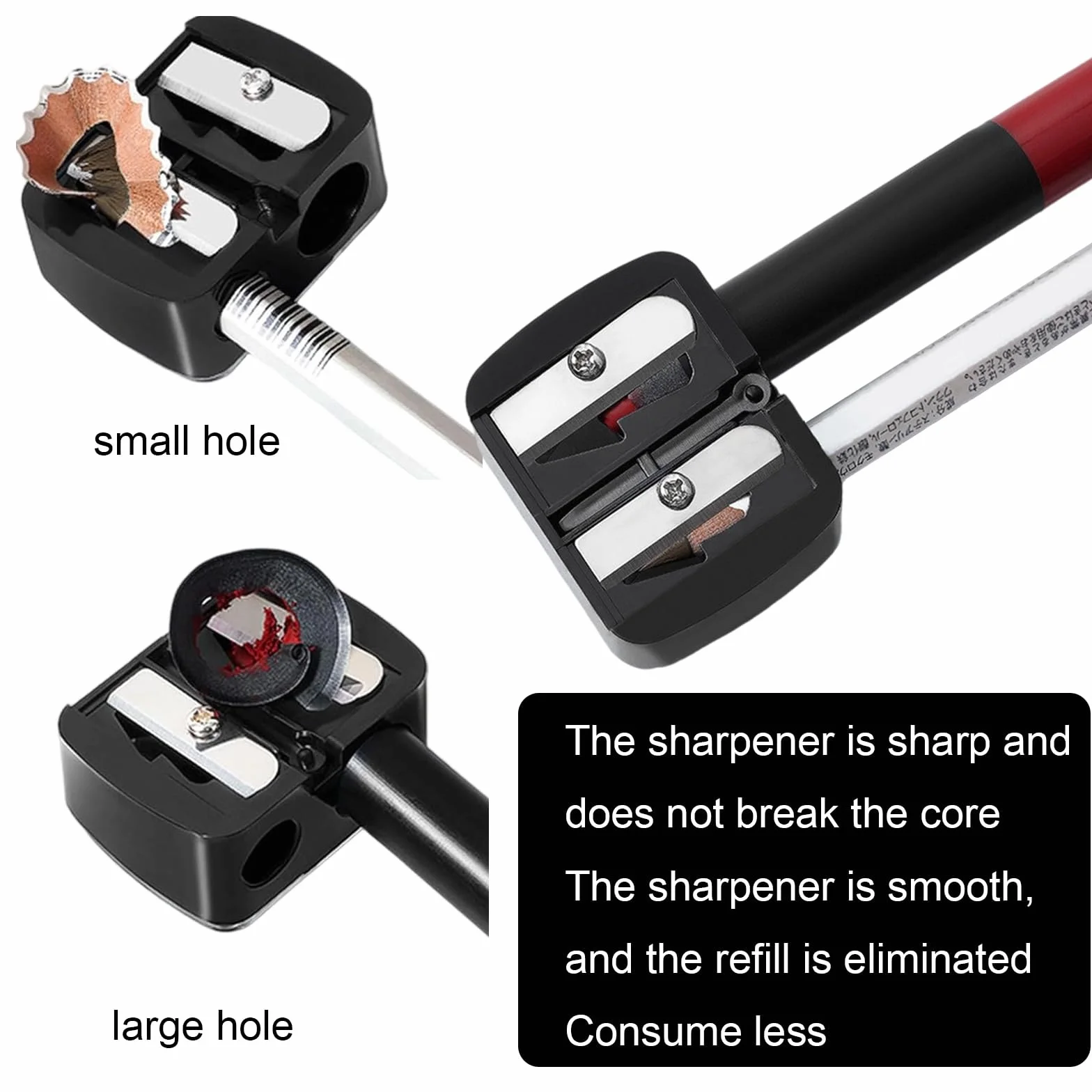 Sacapuntas Doble para Lápices Cosméticos, Profesional para Ojos, Cejas y Labios, Doble Agujero para Lápices Finos y Jumbo (Negro)