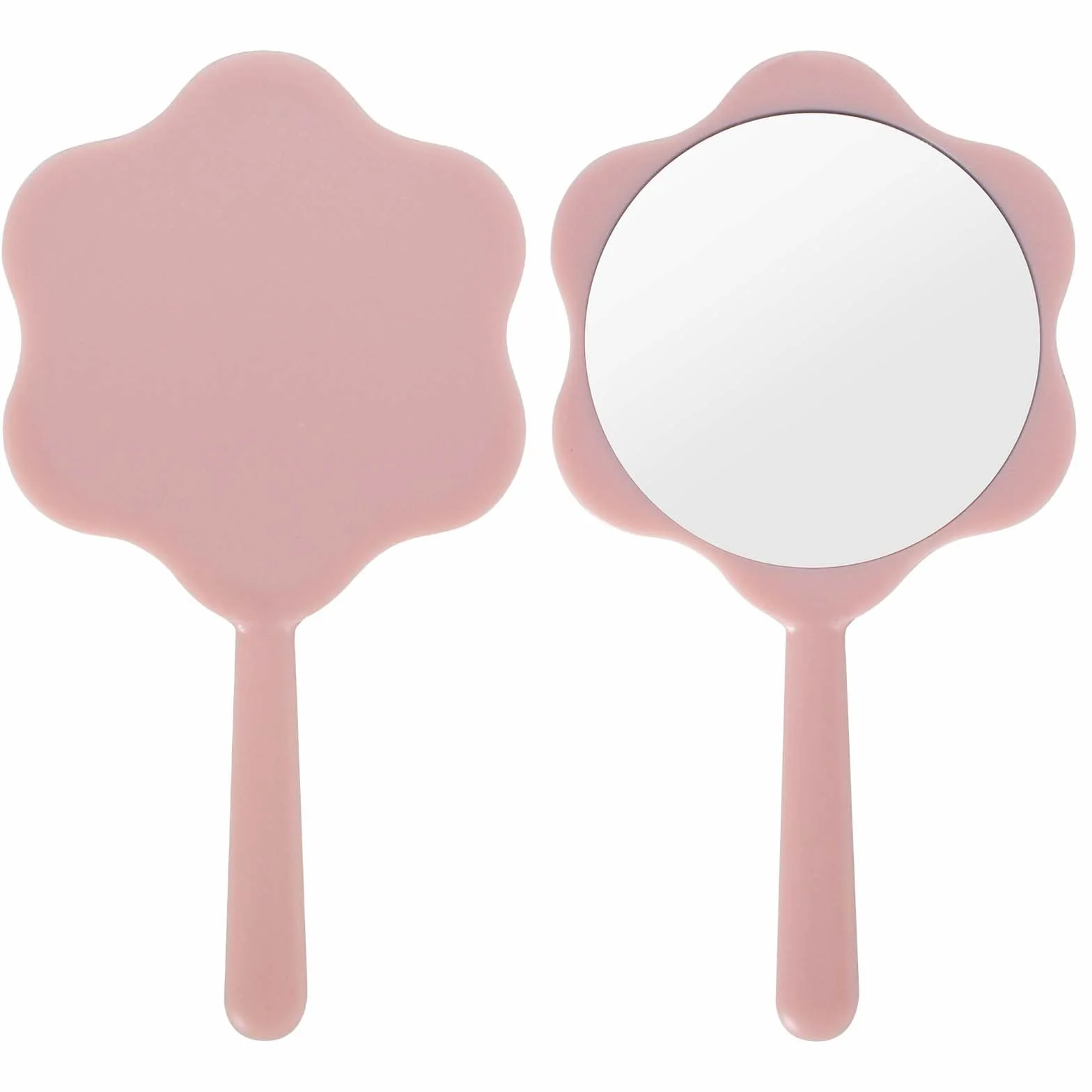 Espejo de mano flor con asa para maquillaje y peinado portátil rosa