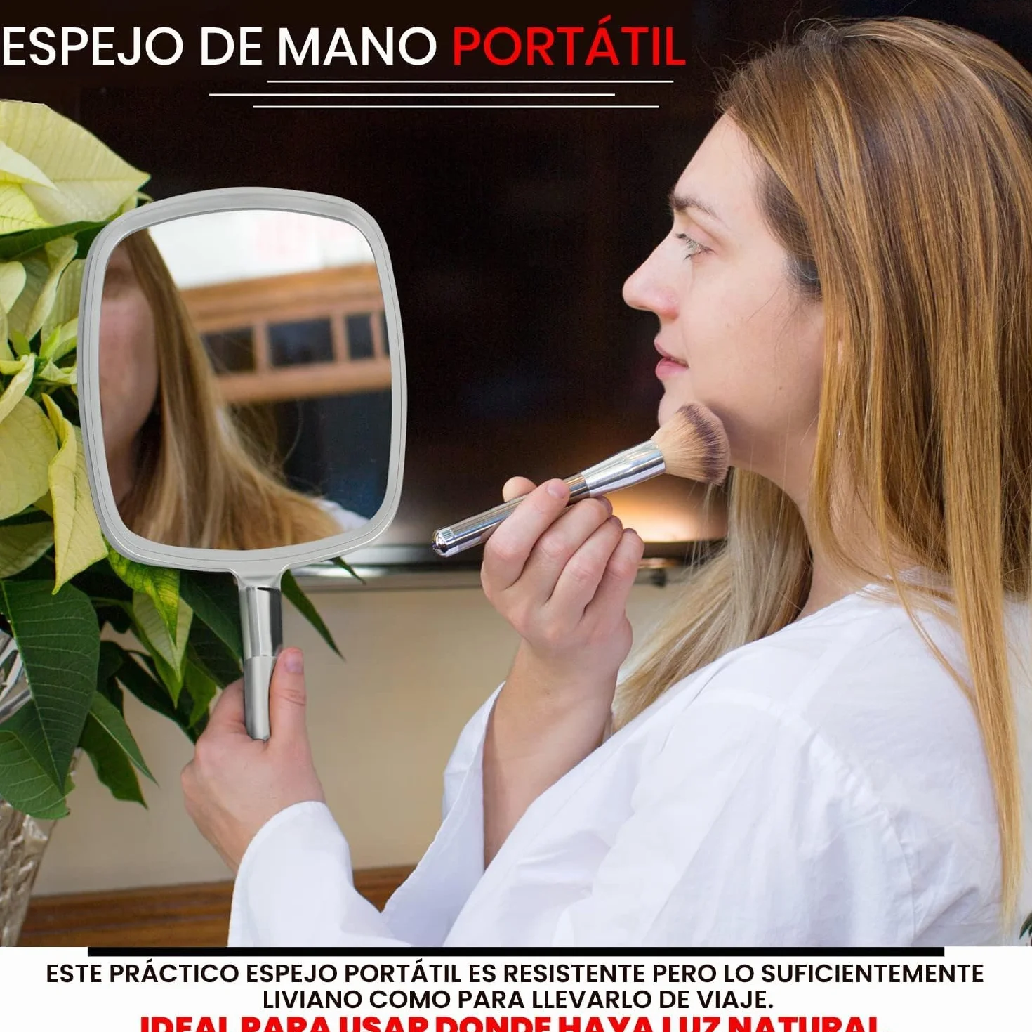 Mirrorvana Espejo de Mano Grande para Clínica Dental, Salón de Belleza, Afeitado y Maquillaje (Plata)