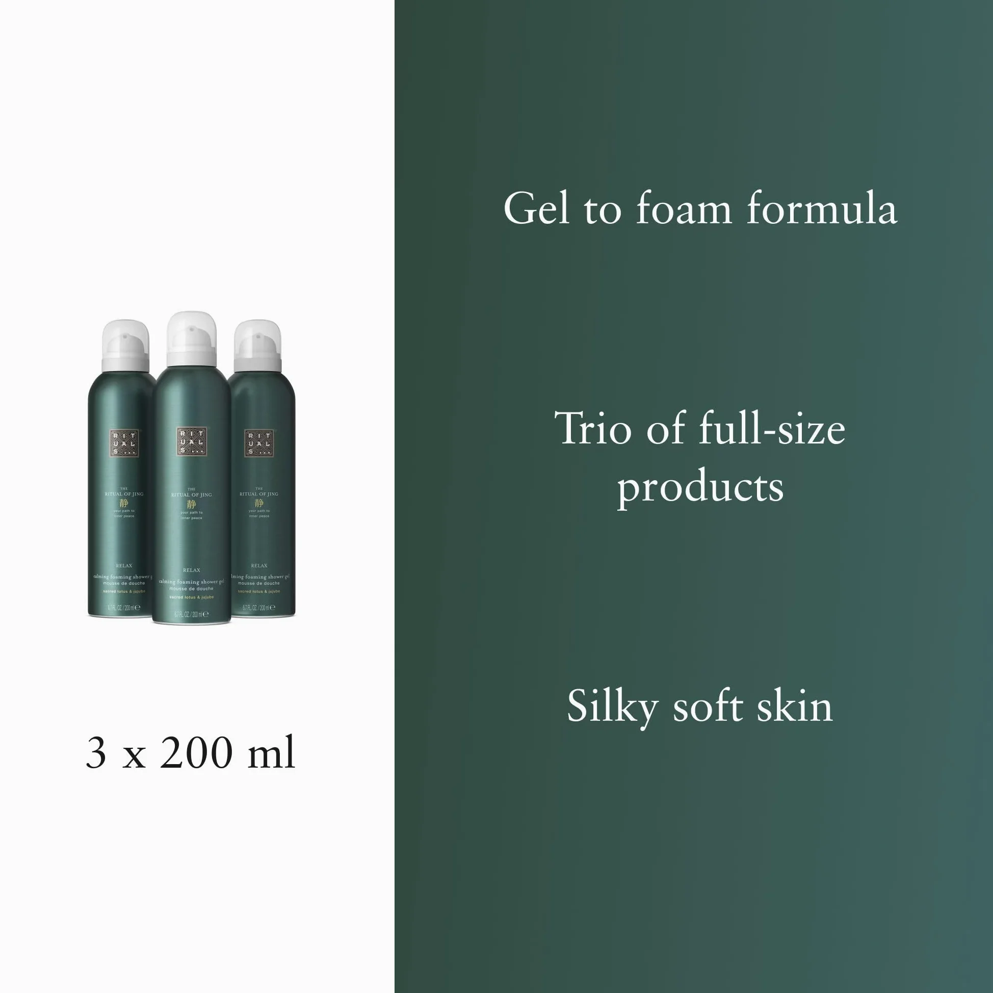 RITUALS The Ritual of Jing – Relax – Pack ahorro con 3 espumas de ducha – geles de ducha con loto sagrado y azufaifo – Gel de ducha relajante – Value Pack de 3 x 200 ml