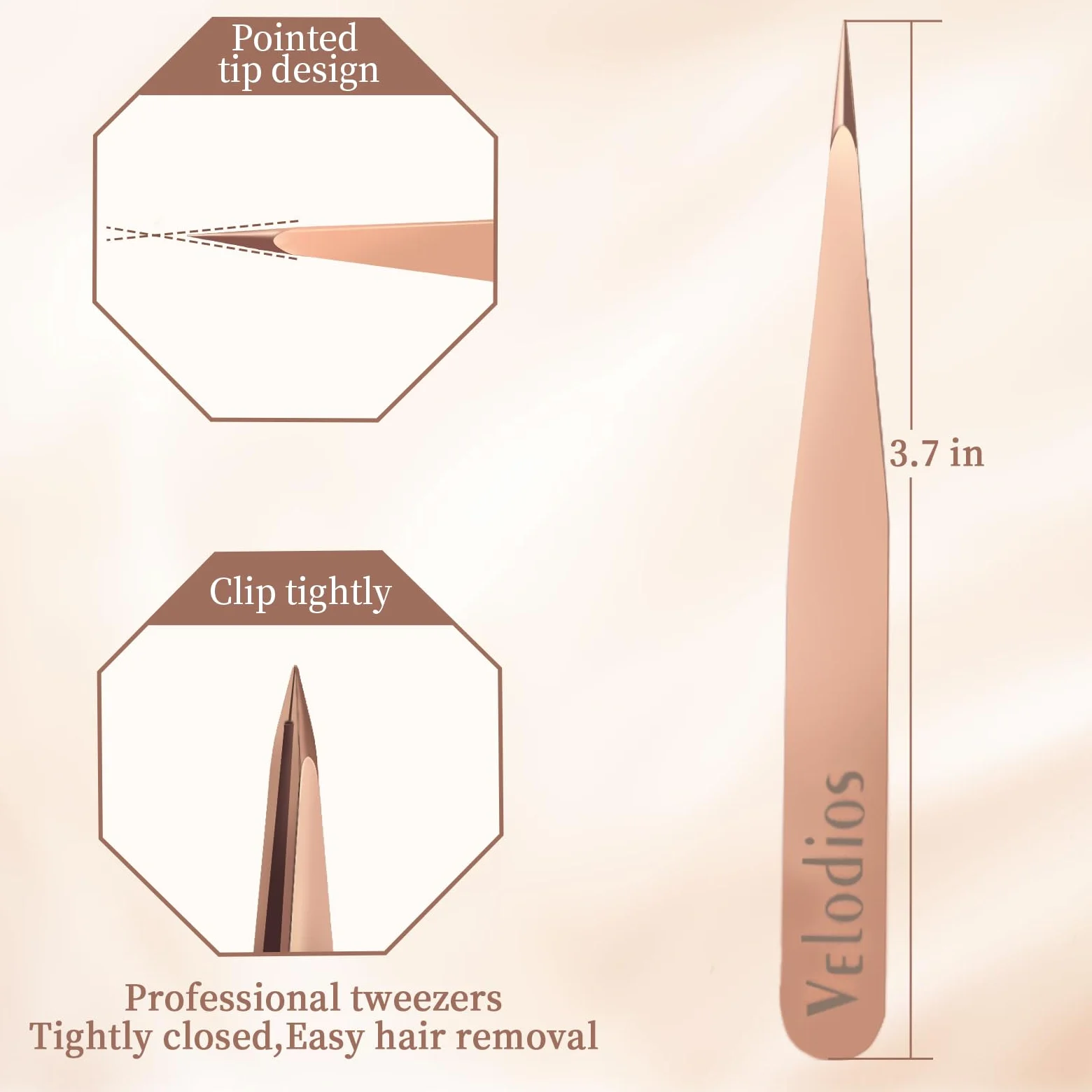 Pinzas de cejas para mujer, pinzas profesionales inclinadas para cejas, vello facial, barbilla y depilación encarnada (oro rosa) (pinzas puntiagudas)
