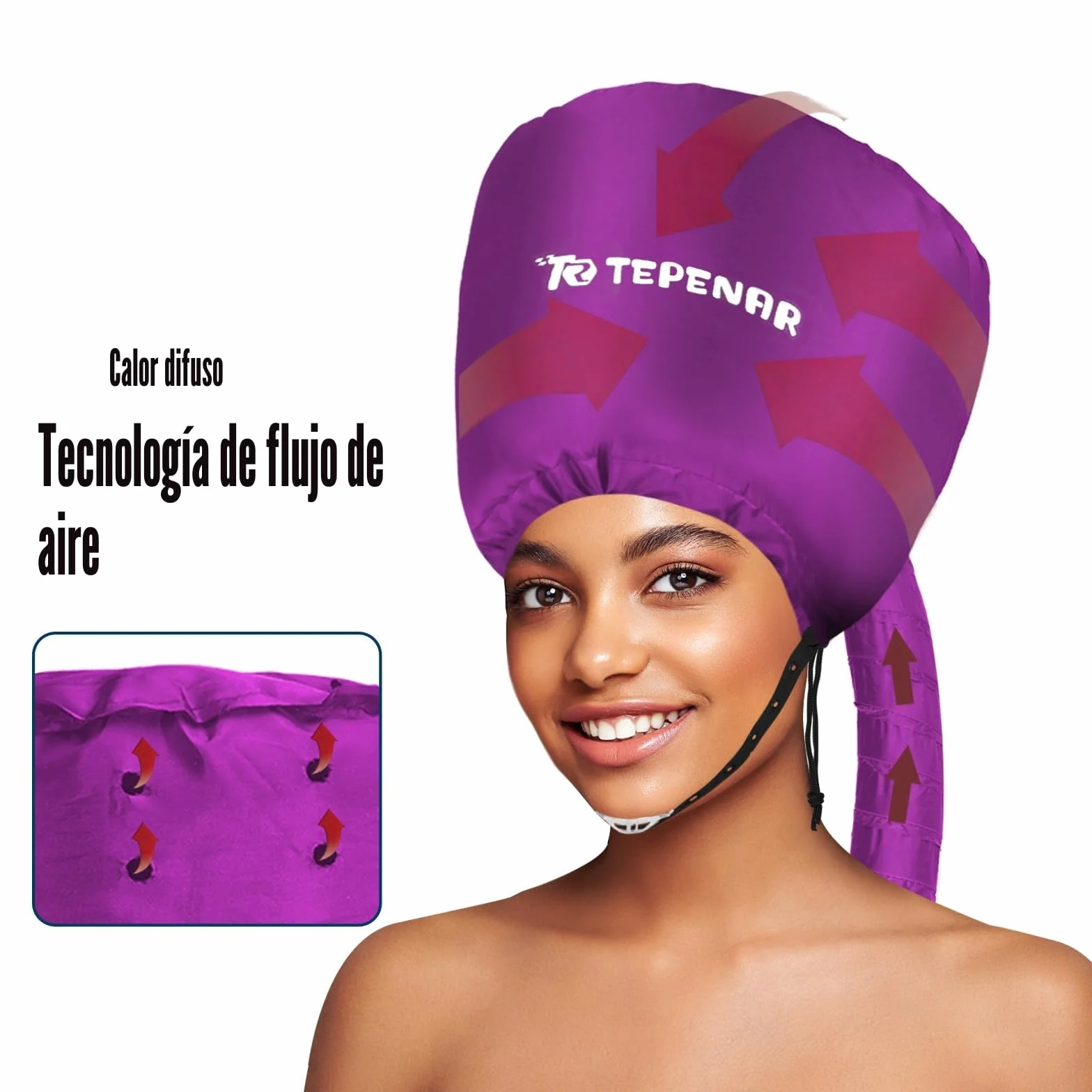 TEPENAR Gorro Secador de Mano Ajustable Suave Secado Rápido para Cabello Rizado Natural Morado