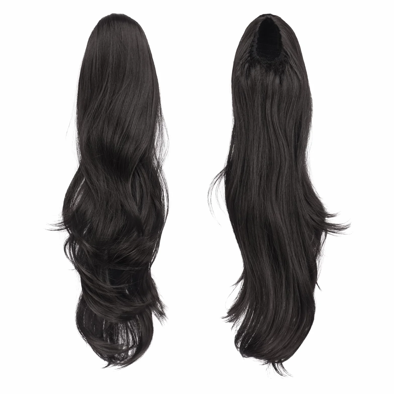 FESHFEN Extensión de cola de caballo con cordón, Natural Ondulado Rizado Sintético Negro, 50 cm