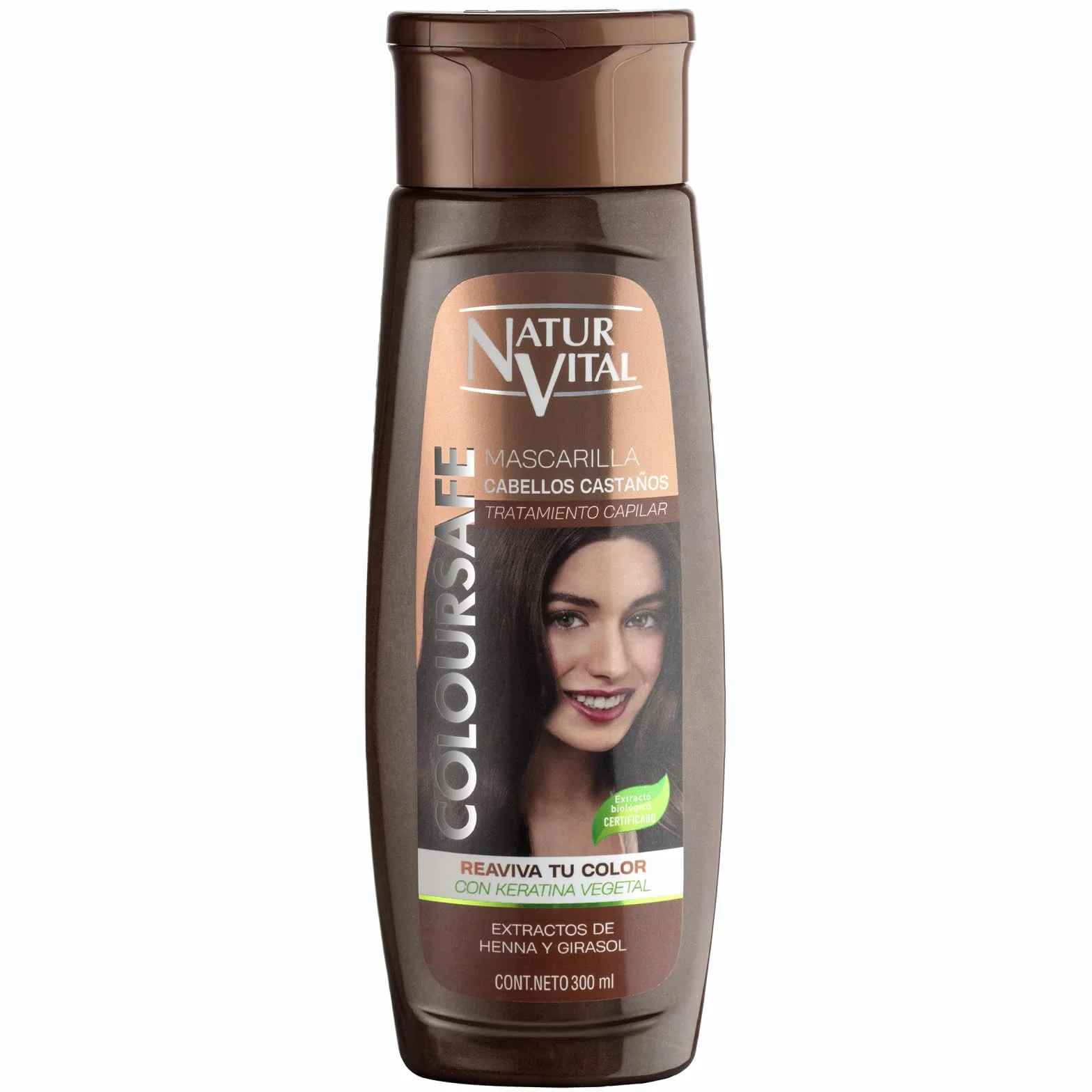 NaturVital Mascarilla de Pelo ColourSafe 300ml con Keratina Vegetal para Cabellos Castaños