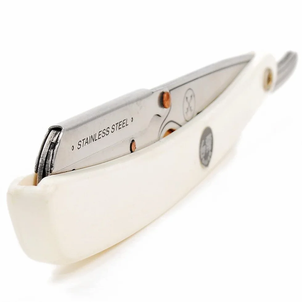 Parker Safety Razor Maquinilla de Afeitar Recta de Acero Inoxidable para Barbero con Cuchillas Shark 100 Super Inoxidable Blanco
