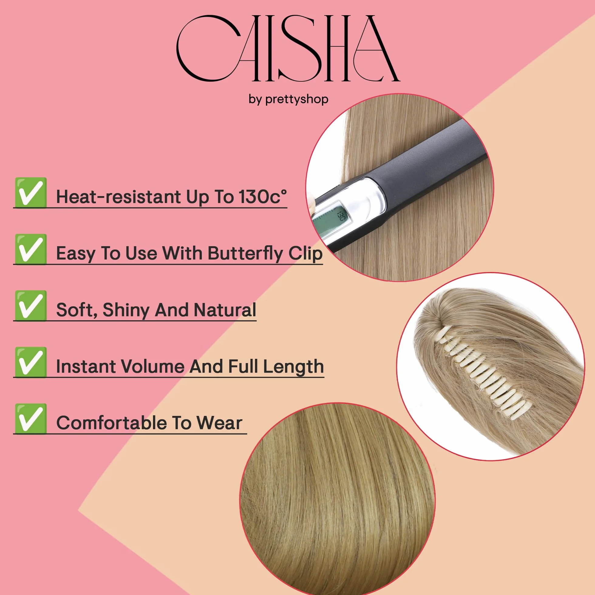 CAISHA Postizo Trenza Cola De Caballo Liso 70 cm Extensiones Cabello Rojo H100
