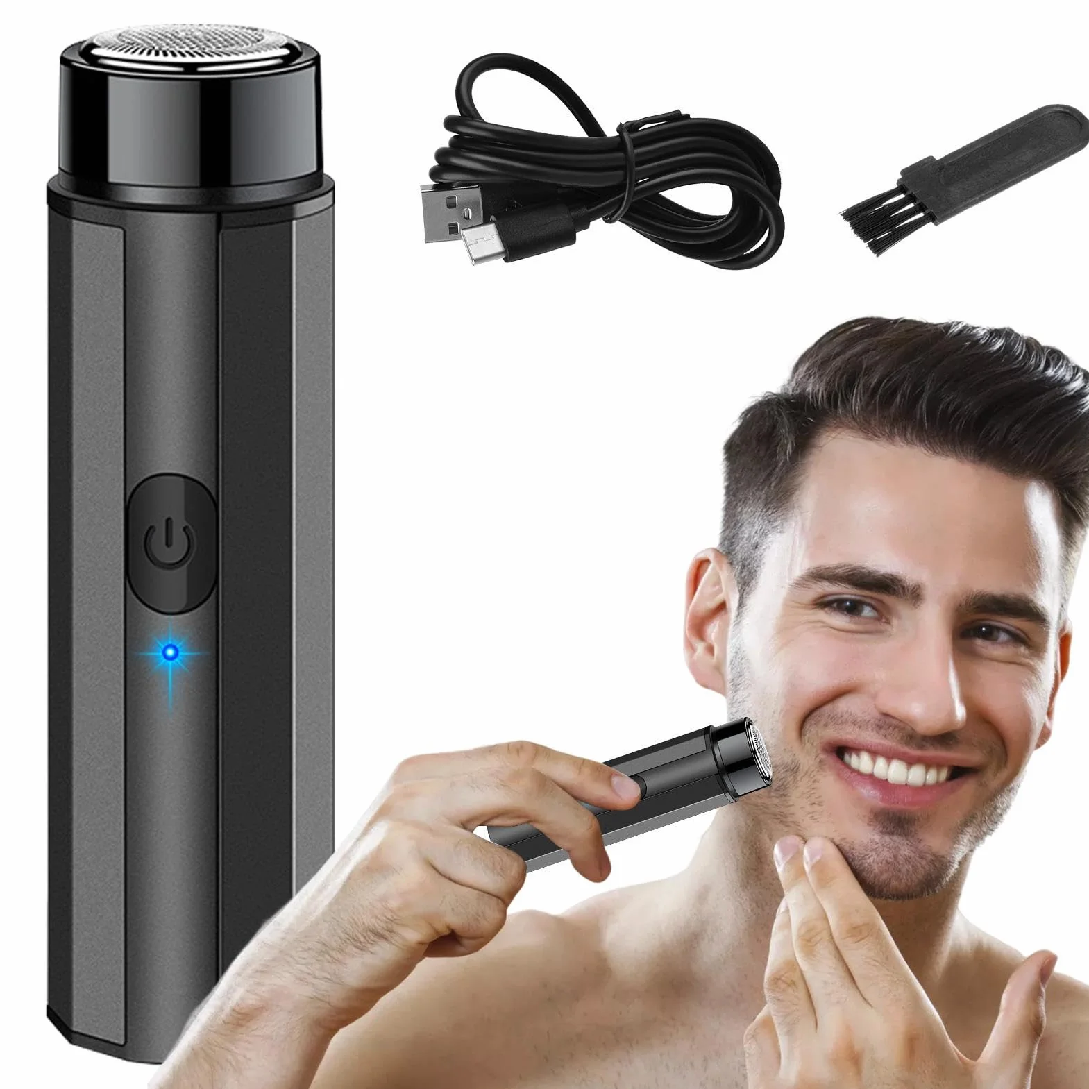 Afeitadora eléctrica portátil mini maquinilla de afeitar USB afeitado húmedo y seco para hombres