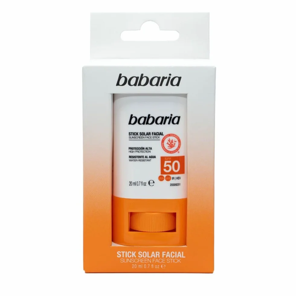 Babaria Stick Solar Facial SPF50+ Niños y Adultos 20 g Transparente Manteca de Karité Protector Solar Facial 50 Aloe Vera Zonas Sensibles