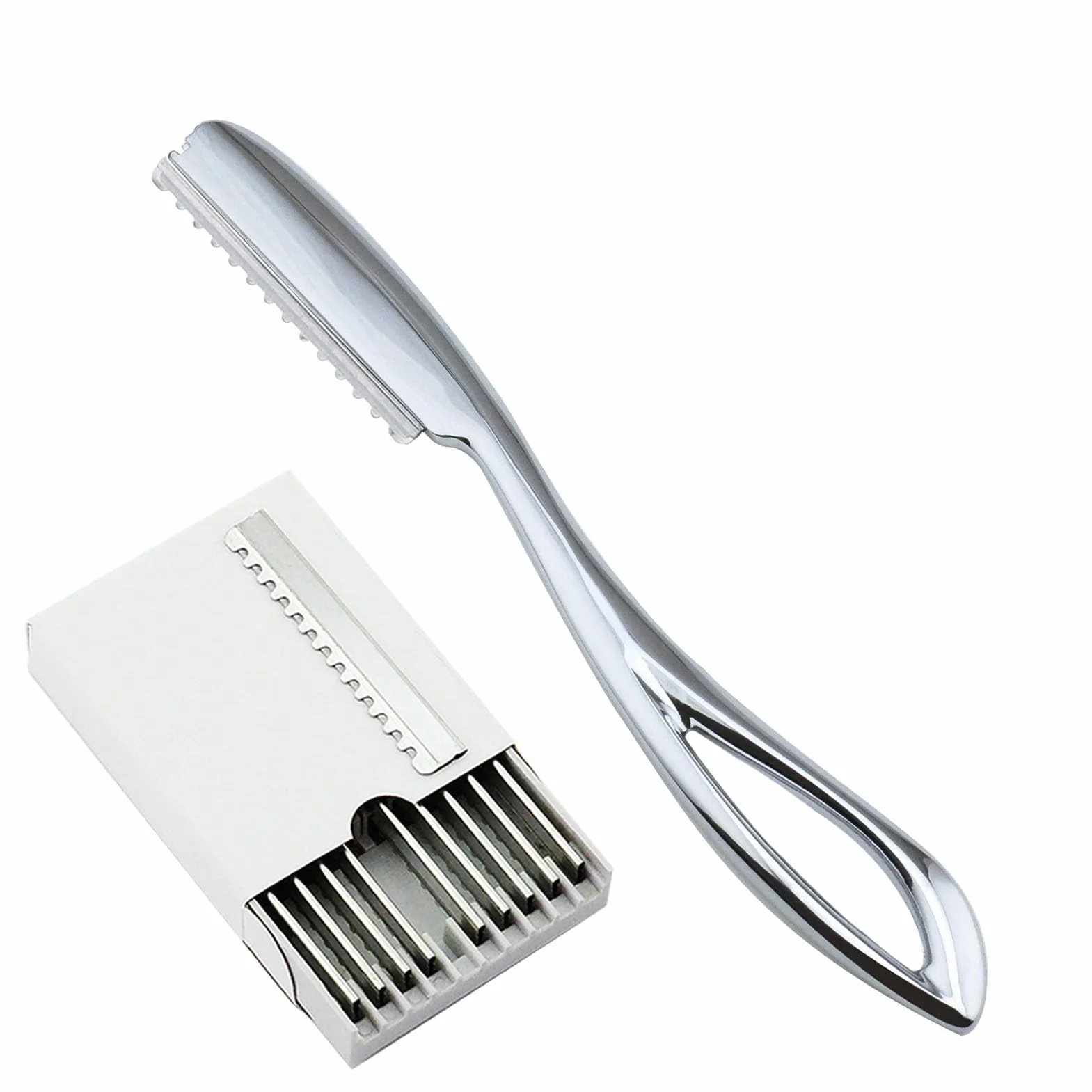 Maquinilla de afeitar de seguridad + 10 cuchillas para corte de pelo, tijeras de barbero para barba
