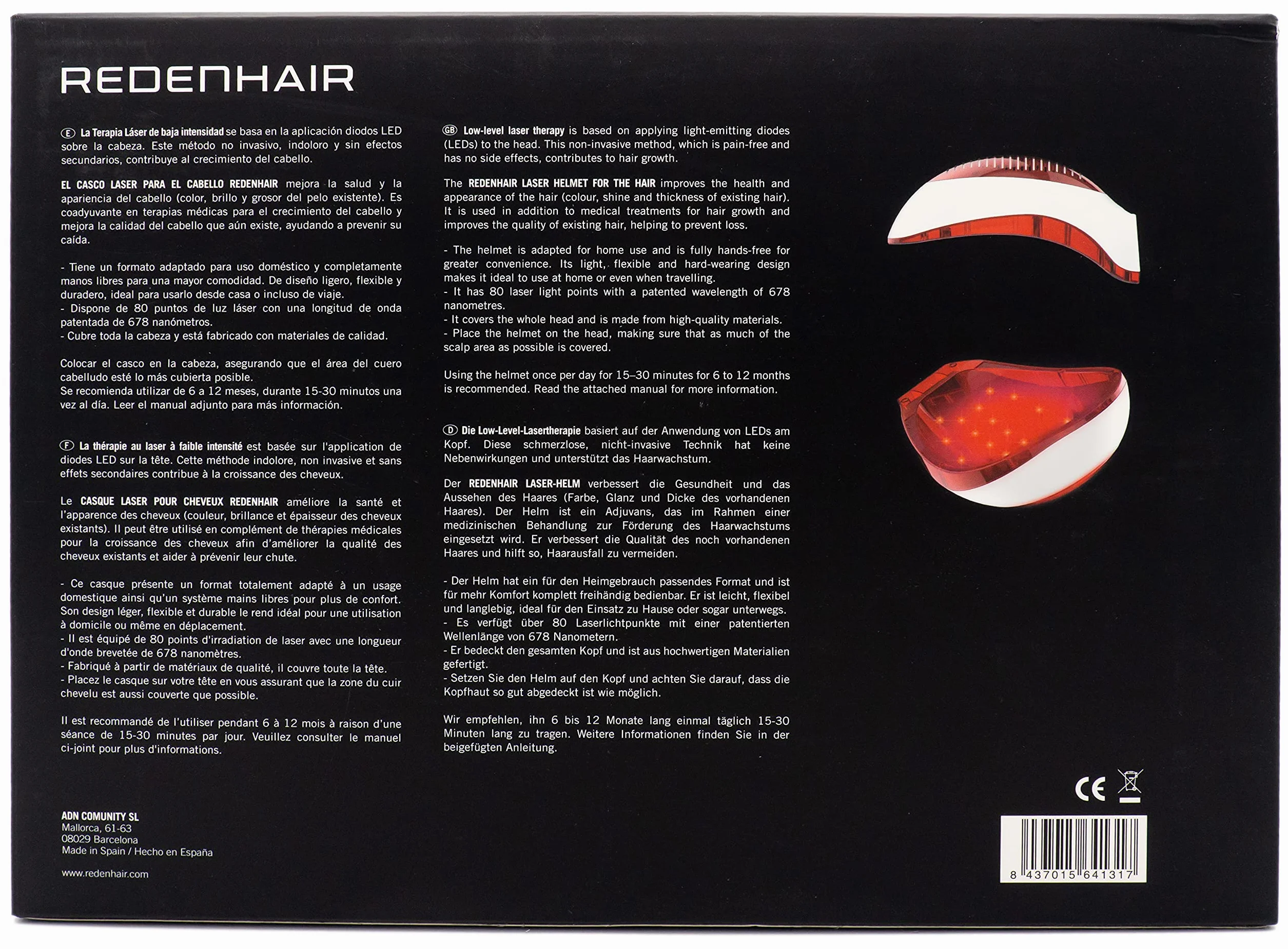 Casco Láser Capilar Redenhair para Crecimiento y Caída del Cabello