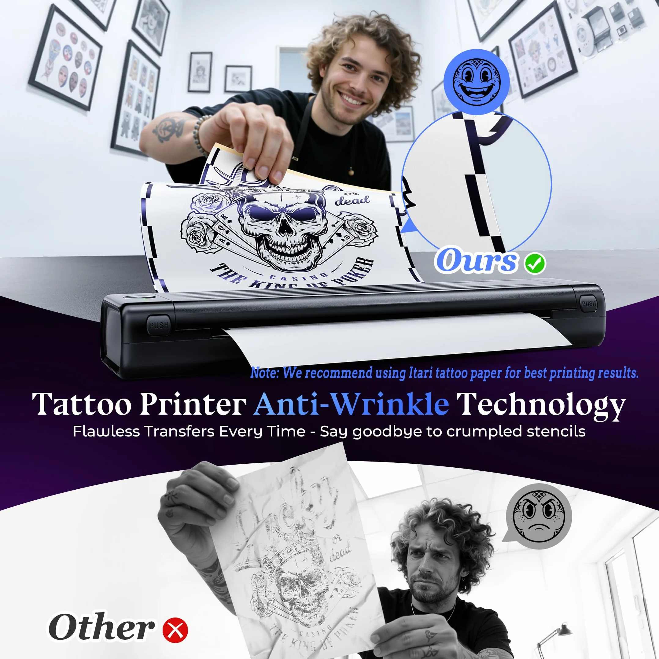 Itari Termocopiadora Tattoo, Impresora Tatuajes con 10 Hojas de Papel de Transferencia, Impresora Termica Tattoo, Prensas de impresión Compatible con Smartphone PC, Negro