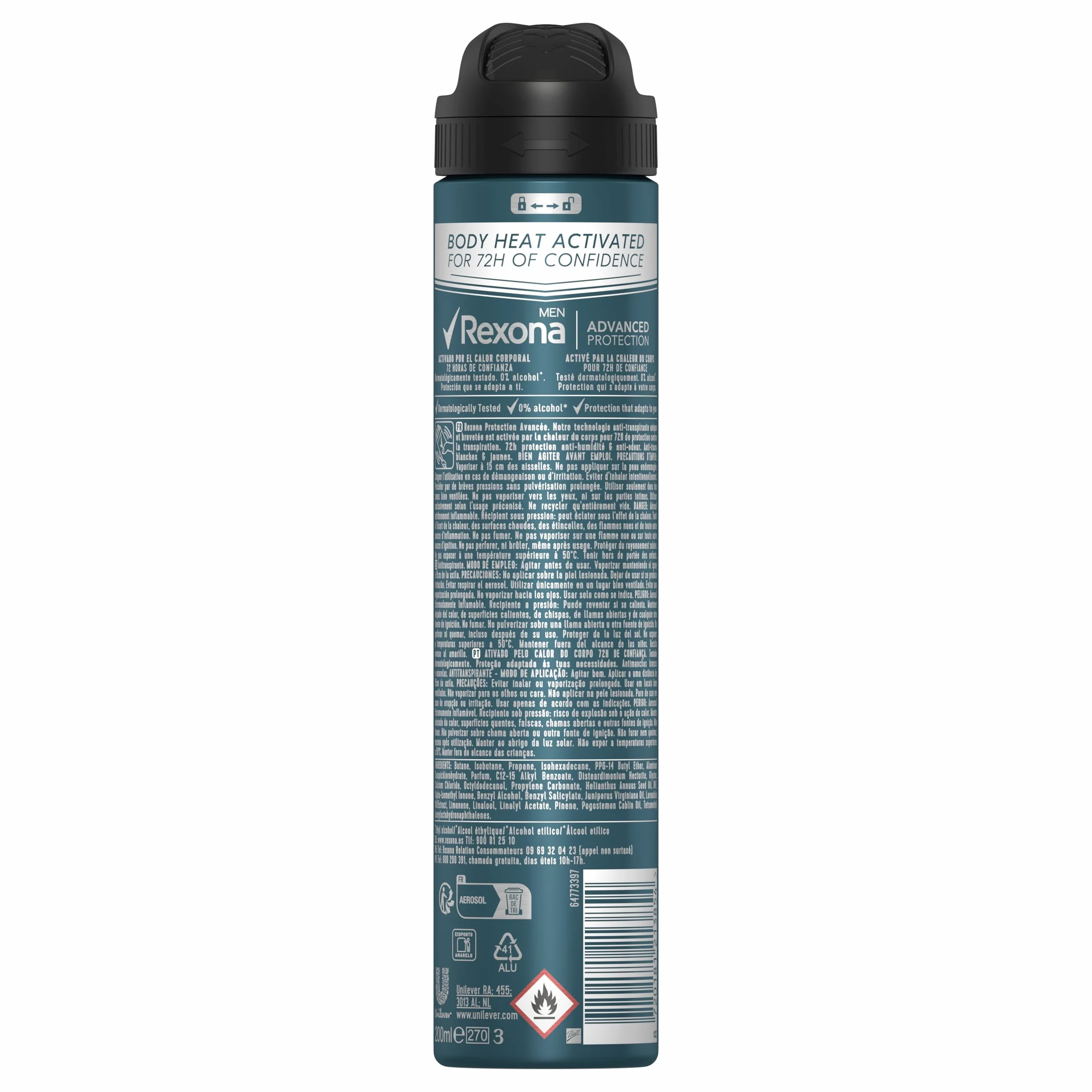 Rexona Desodorante Aerosol Protección Avanzada 72h Invisible Black & White Antitranspirante 200ml Pack de 6